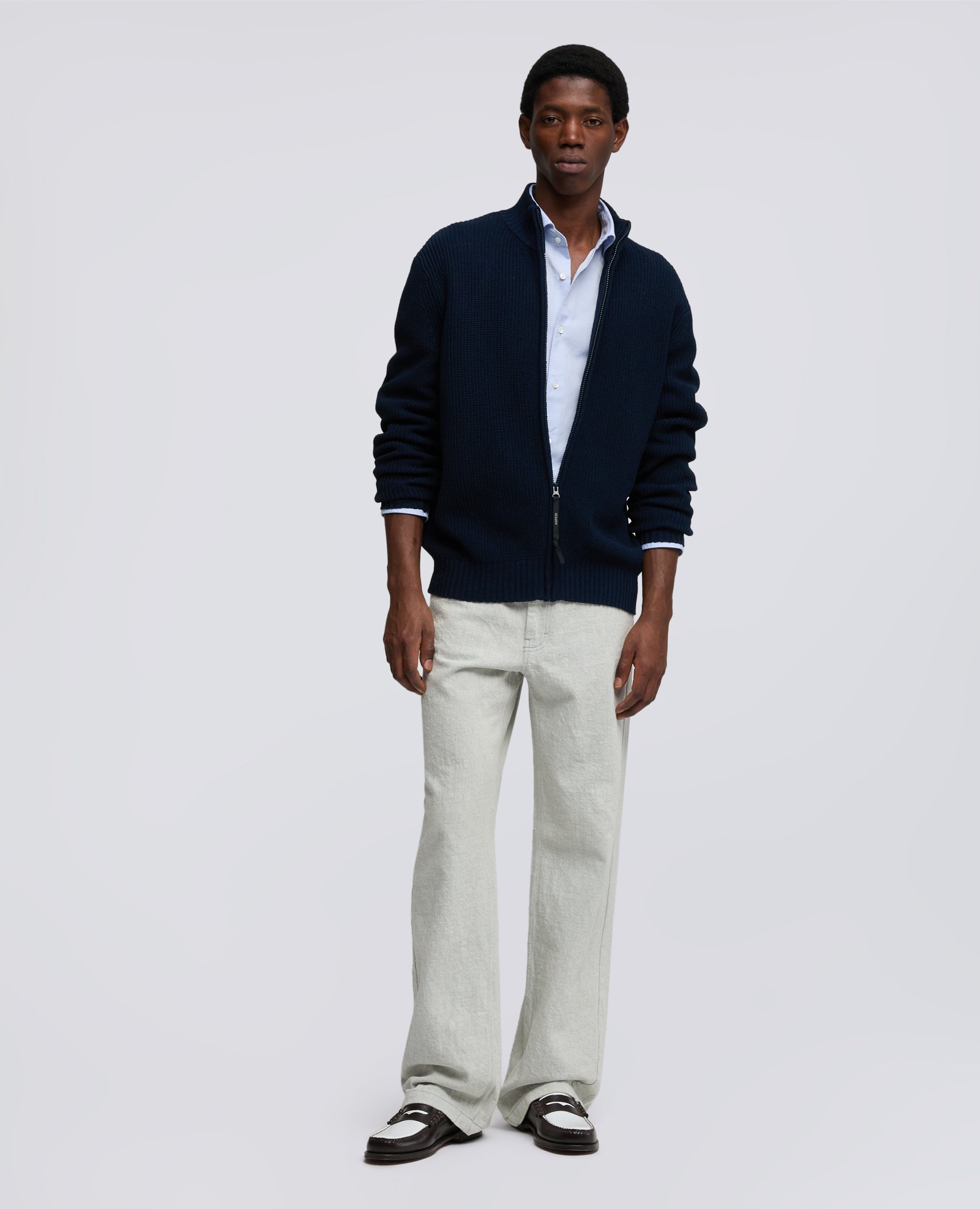 MAGLIA CON ZIP IN FILATO DI COTONE-NAVY-NAVY-AZUL MARINO-NAVY-NAVY