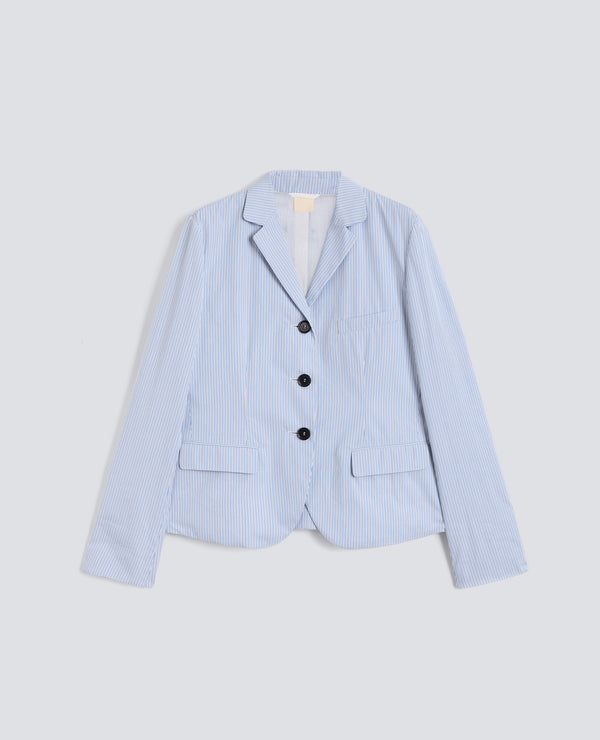 Giacca corta monopetto in popeline di cotone - AA Capsule Collection-RIGA AZZURRA-LIGHT BLUE STRIPE-RAYA AZUL CLARO-STREIFEN BLAU-RAYURE BLEU CIEL