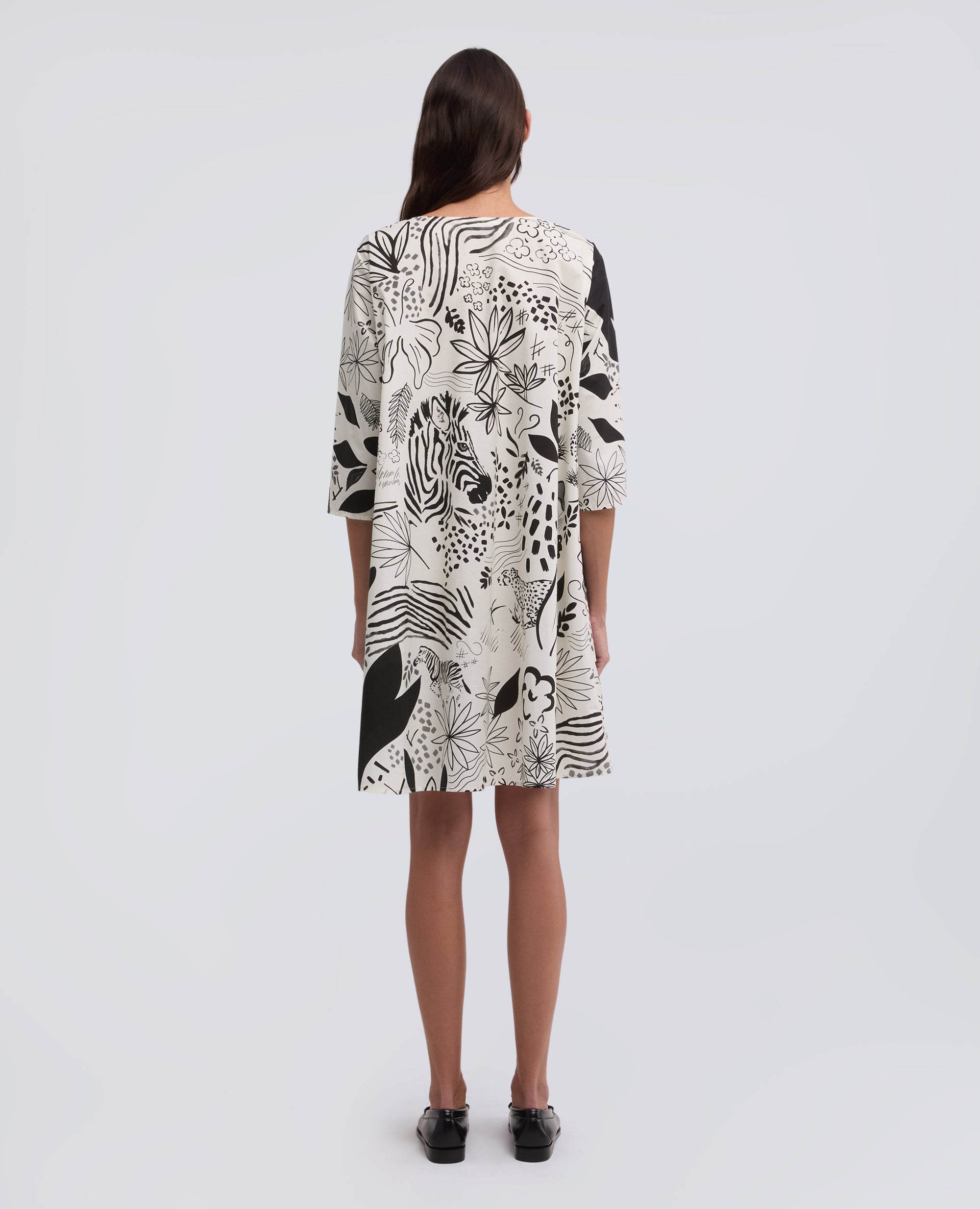 Abito in popeline cotone stampa jungle - AA Capsule Collection-FIORE BIANCO-FIORE BIANCO-FIORE BIANCO-FIORE BIANCO-FIORE BIANCO