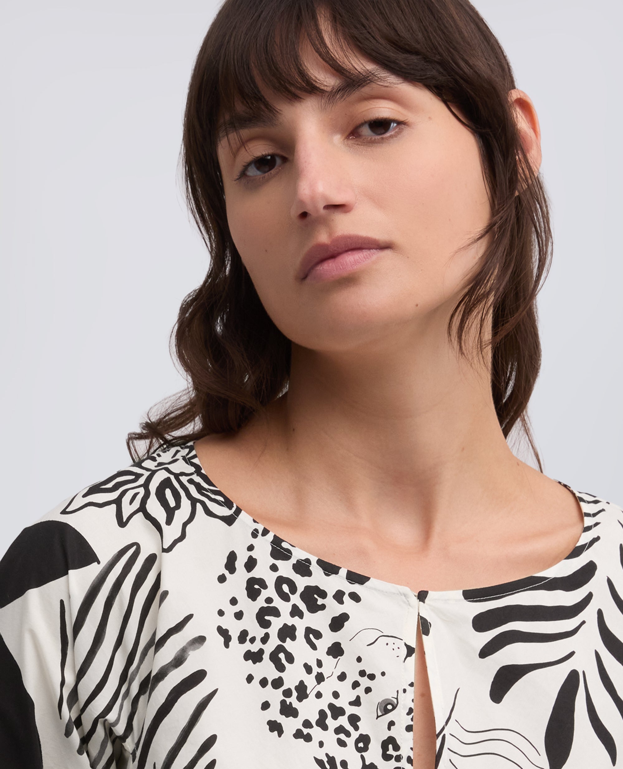 Abito in popeline cotone stampa jungle - AA Capsule Collection-FIORE BIANCO-FIORE BIANCO-FIORE BIANCO-FIORE BIANCO-FIORE BIANCO