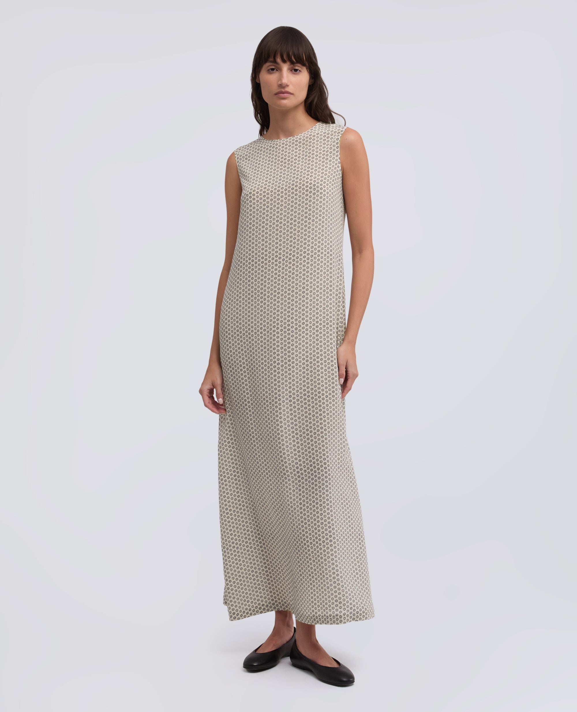Abito lungo in crepe de chine seta stampato - AA Capsule Collection-NATURALE-NATURAL-NATURAL-NATURLICH-NATUREL