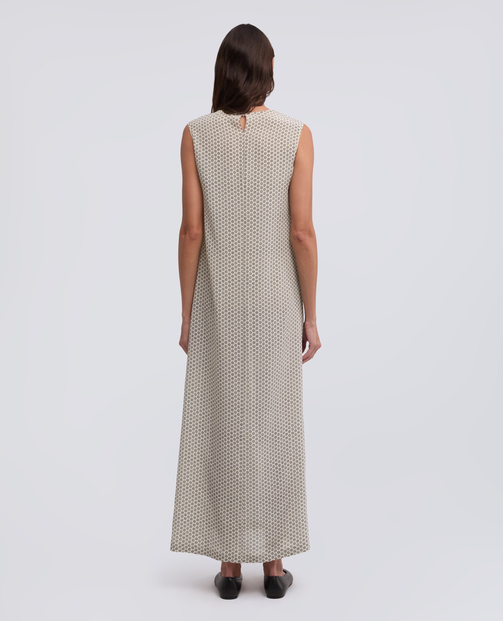 Abito lungo in crepe de chine seta stampato - AA Capsule Collection-NATURALE-NATURAL-NATURAL-NATURLICH-NATUREL