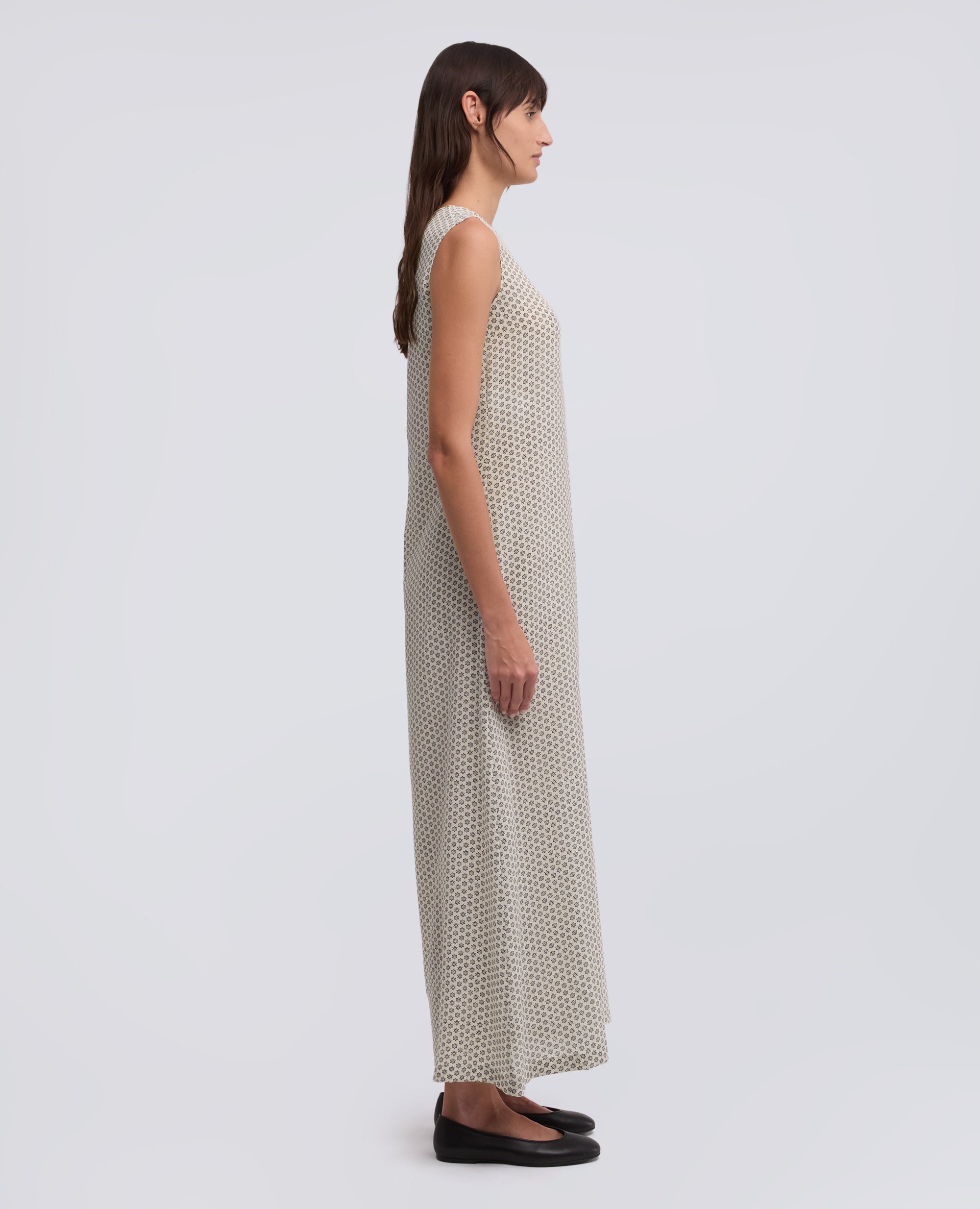 Abito lungo in crepe de chine seta stampato - AA Capsule Collection-NATURALE-NATURAL-NATURAL-NATURLICH-NATUREL