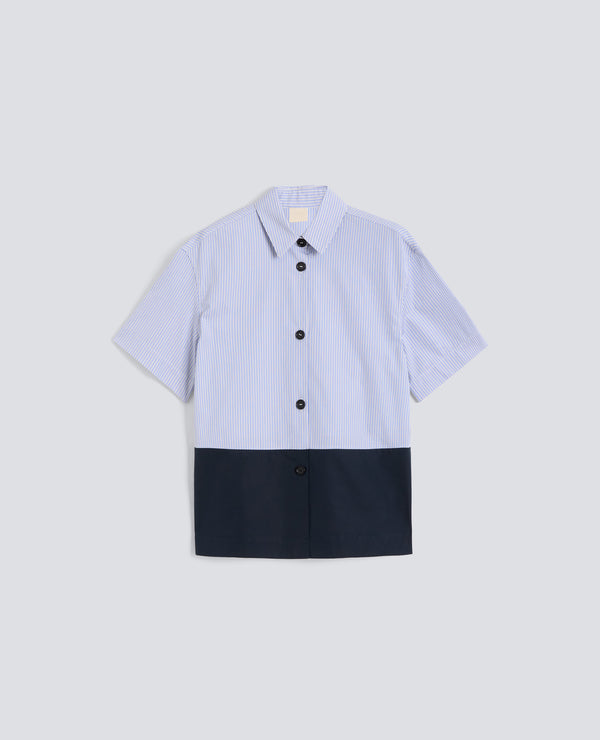 Camicia boxy in popeline cotone - AA Capsule Collection-RIGA AZZURRA-LIGHT BLUE STRIPE-RAYA AZUL CLARO-STREIFEN BLAU-RAYURE BLEU CIEL