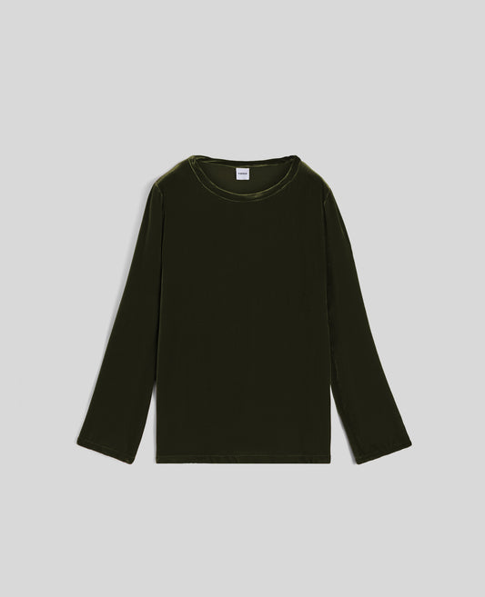 T-SHIRT A MANICHE LUNGHE IN VELLUTO DI SETA-MILITARE-MILITARY-MILITAR-MILITAR-MILITAIRE