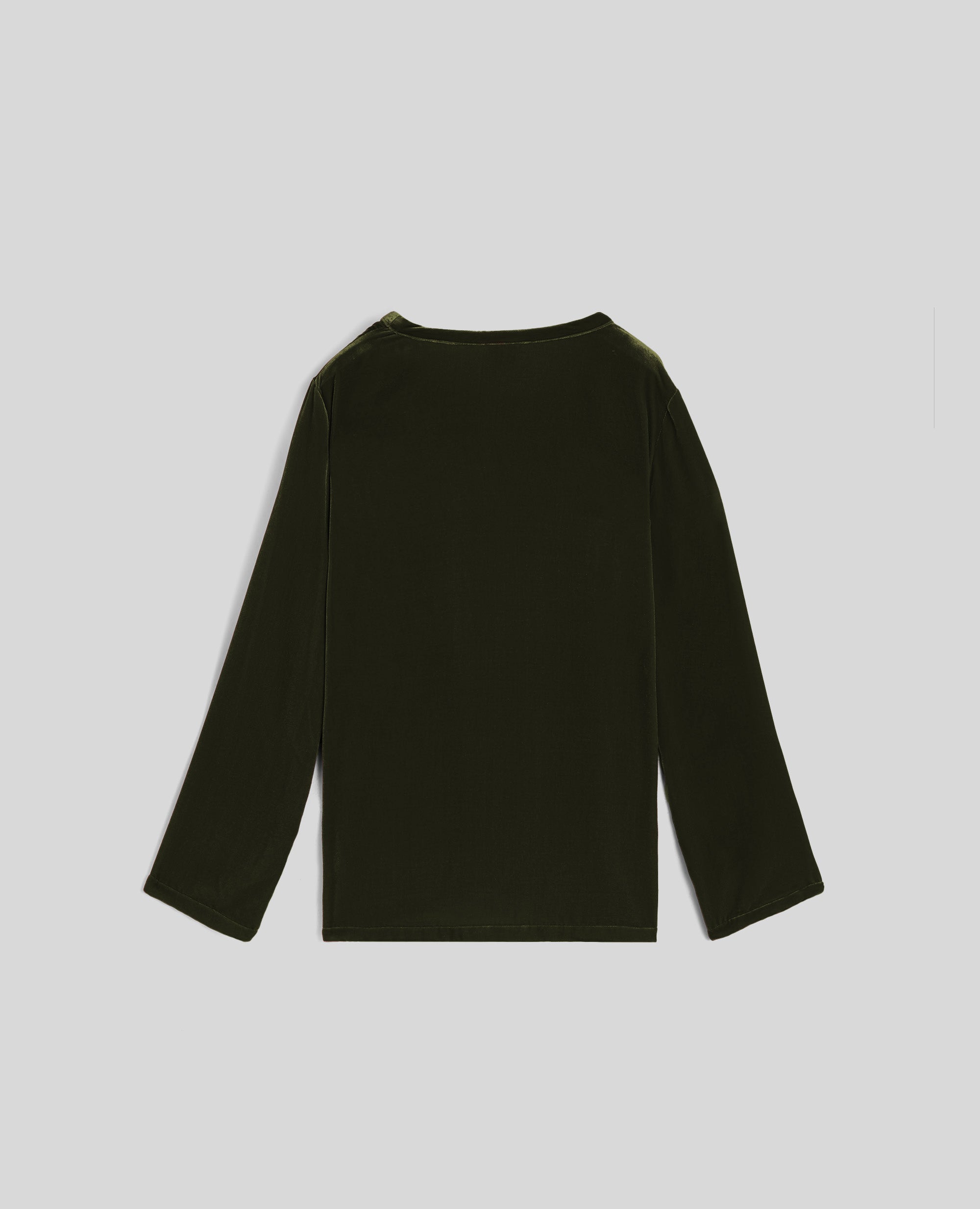 T-SHIRT A MANICHE LUNGHE IN VELLUTO DI SETA-MILITARE-MILITARY-MILITAR-MILITAR-MILITAIRE