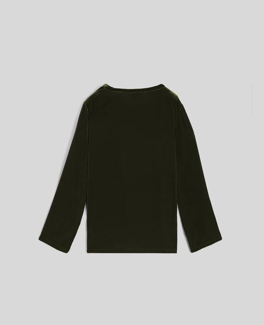 T-SHIRT A MANICHE LUNGHE IN VELLUTO DI SETA-MILITARE-MILITARY-MILITAR-MILITAR-MILITAIRE