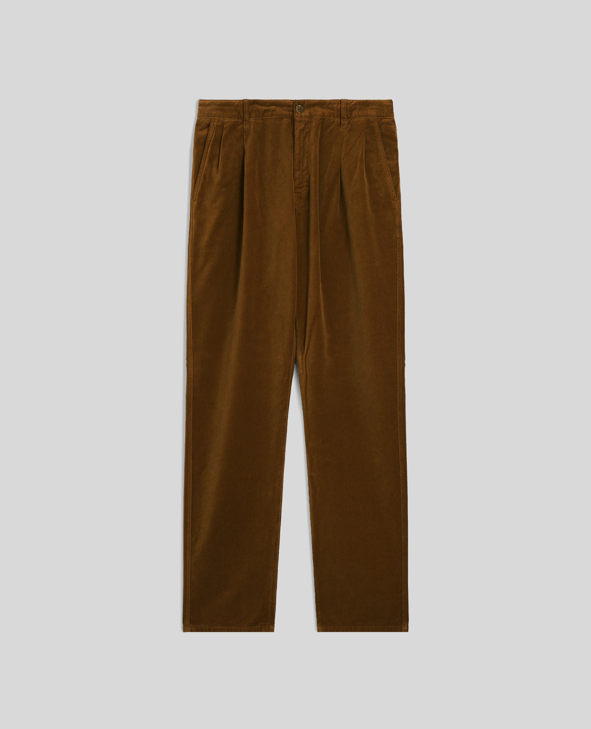 PANTALONE IN VELLUTO LISCIO CON DOPPIA PINCE-TABACCO-TOBACCO-TABACO-TABAK-TABAC