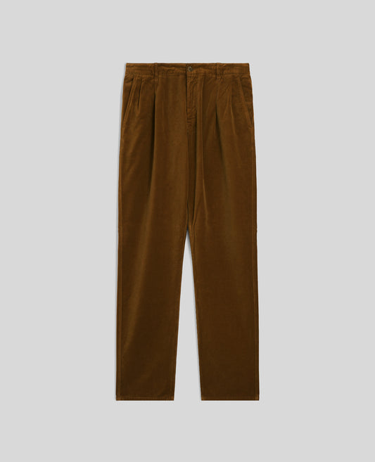 PANTALONE IN VELLUTO LISCIO CON DOPPIA PINCE-TABACCO-TOBACCO-TABACO-TABAK-TABAC
