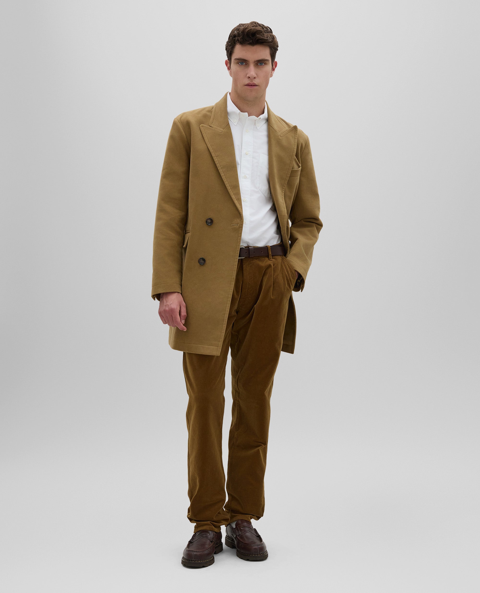 PANTALONE IN VELLUTO LISCIO CON DOPPIA PINCE-TABACCO-TOBACCO-TABACO-TABAK-TABAC