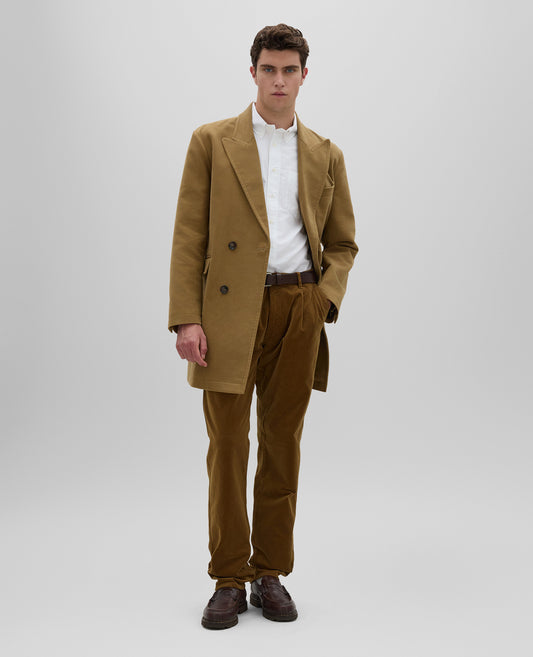 PANTALONE IN VELLUTO LISCIO CON DOPPIA PINCE-TABACCO-TOBACCO-TABACO-TABAK-TABAC