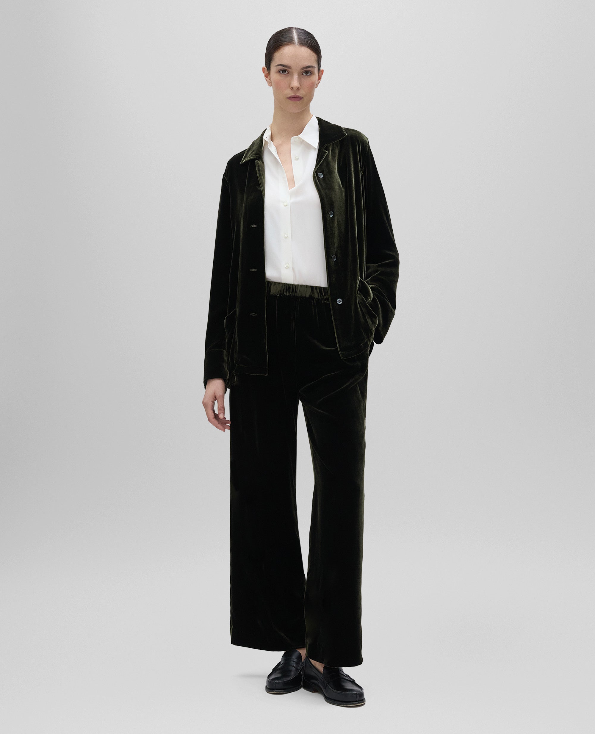 PANTALONE AMPIO IN VELLUTO LISCIO-MILITARE-MILITARY-MILITAR-MILITAR-MILITAIRE