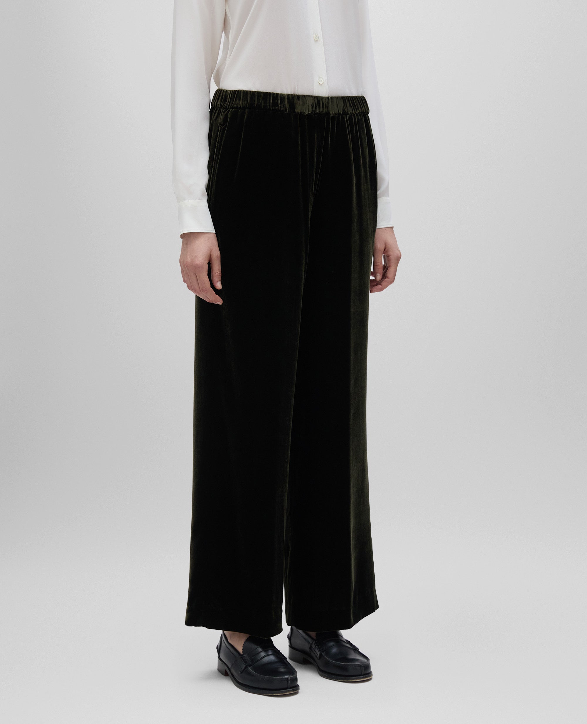 PANTALONE AMPIO IN VELLUTO LISCIO-MILITARE-MILITARY-MILITAR-MILITAR-MILITAIRE