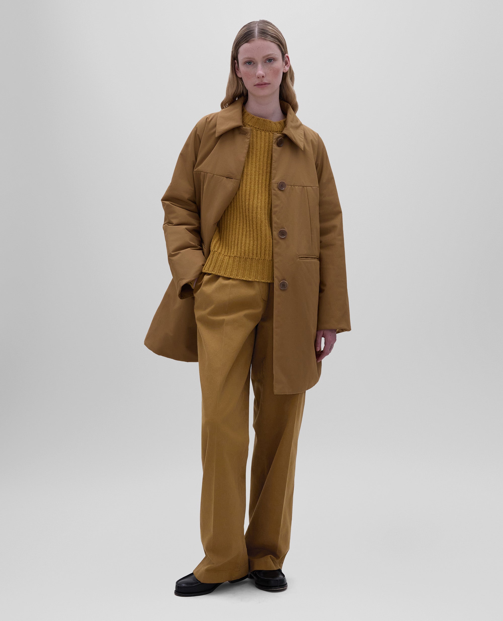 PANTALONE AMPIO IN GABARDINA DI COTONE-CANNELLA-CINNAMON-CANELA-ZIMT-CANNELLE