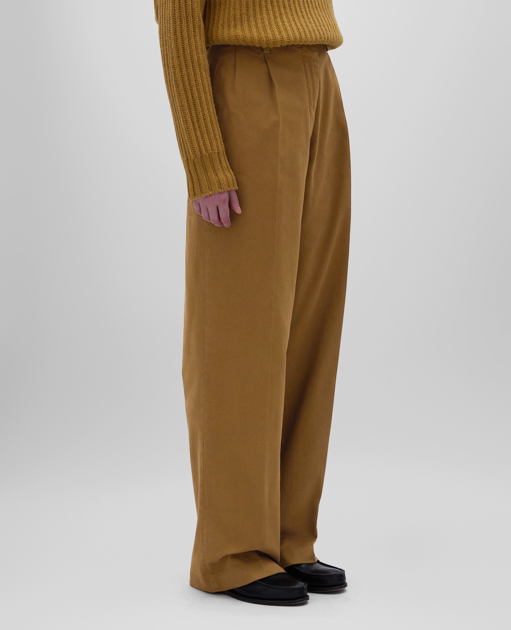 PANTALONE AMPIO IN GABARDINA DI COTONE-CANNELLA-CINNAMON-CANELA-ZIMT-CANNELLE