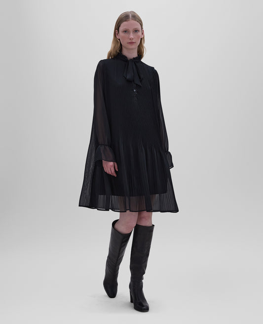 ABITO CORTO IN CREPE GEORGETTE-NERO-BLACK-NEGRO-SCHWARZ-NOIR