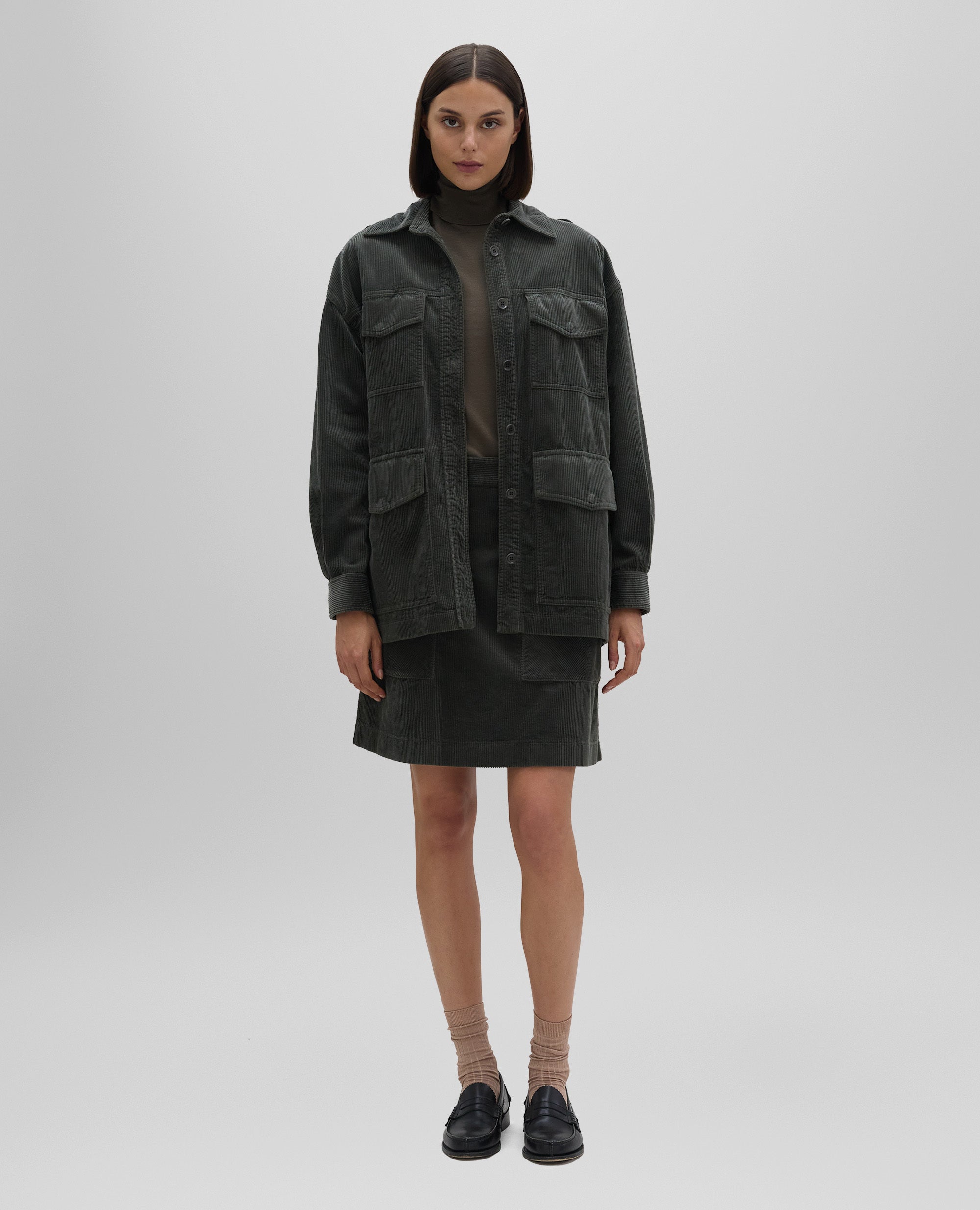 OVERSHIRT IN VELLUTO-MILITARE-MILITARY-MILITAR-MILITAR-MILITAIRE