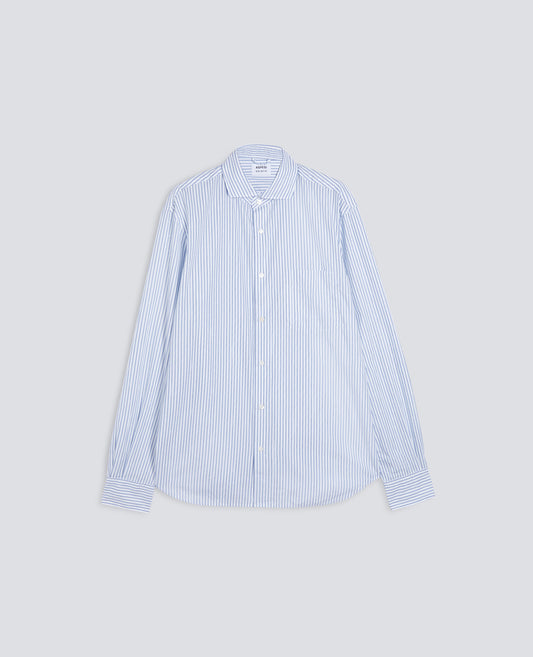 CAMICIA IN POPELINE DI COTONE RIGATO-RIGA BLU-BLUE STRIPE-RAYA AZUL OSCURO-BLAUE STREIFEN-RAYURES BLEUES