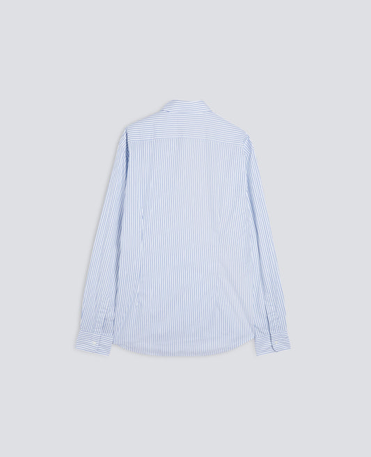 CAMICIA IN POPELINE DI COTONE RIGATO-RIGA BLU-BLUE STRIPE-RAYA AZUL OSCURO-BLAUE STREIFEN-RAYURES BLEUES