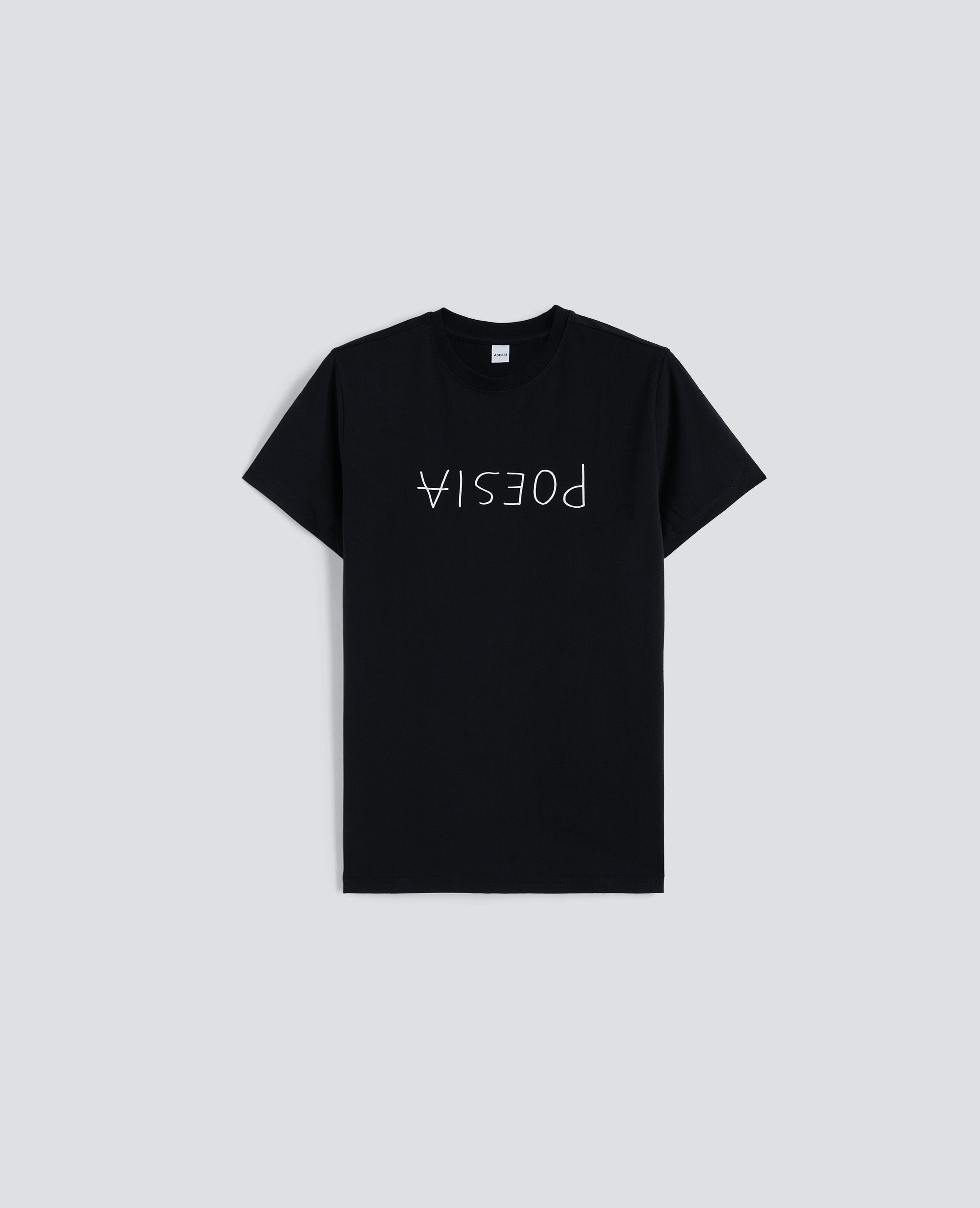 T-SHIRT IN JERSEY DI COTONE CON STAMPA - POESIA-NERO-BLACK-NEGRO-SCHWARZ-NOIR