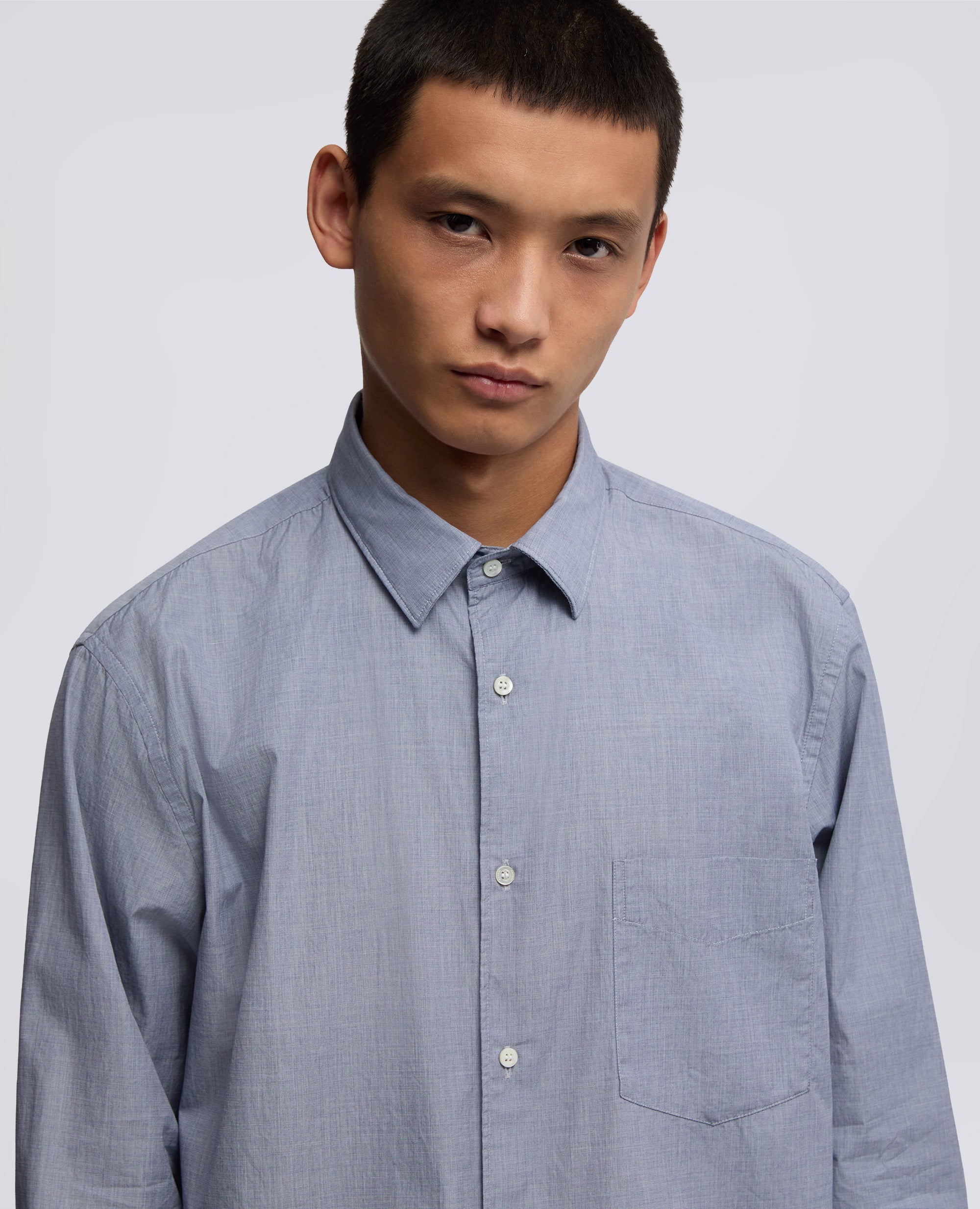 CAMICIA CLASSICA IN COTONE CON TASCHINO-CHAMBRAY-CHAMBRAY-AZUL CLARO-CHAMBRAY-CHAMBRAY
