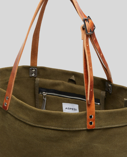 BORSA SHOPPER IN TELA DI COTONE-SALVIA-SAGE GREEN-ARENA-SALBEIGRUN-SAUGE