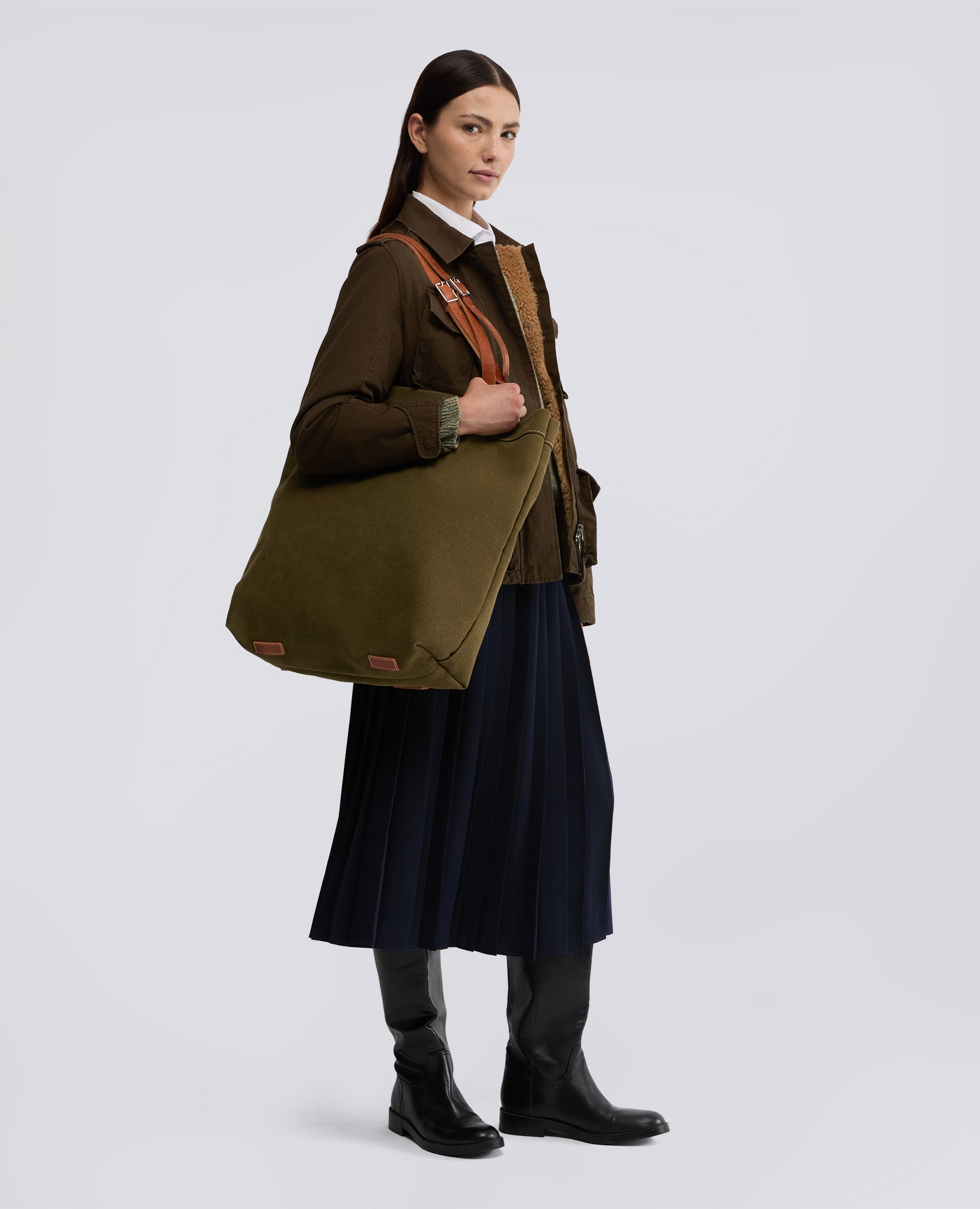 BORSA SHOPPER IN TELA DI COTONE-SALVIA-SAGE GREEN-ARENA-SALBEIGRUN-SAUGE