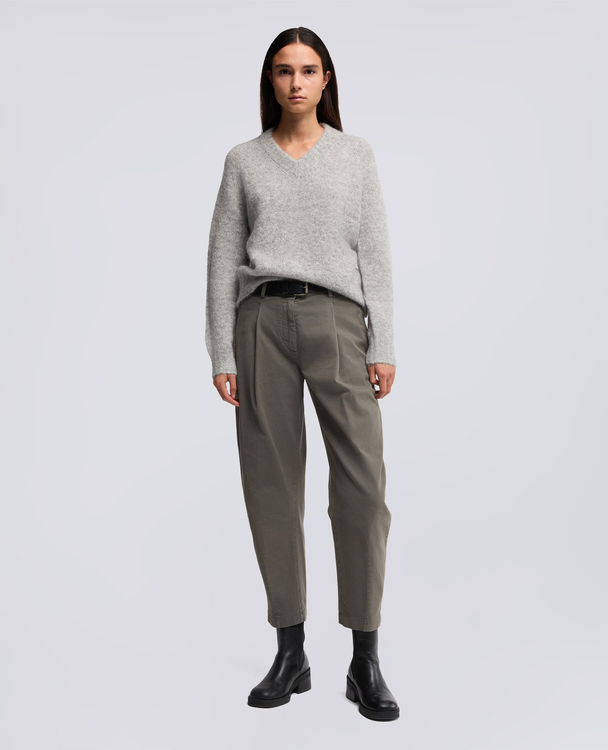 PANTALONE IN GABARDINA DI COTONE-GRIGIO-GREY-GRIS-GRAU-GRIS