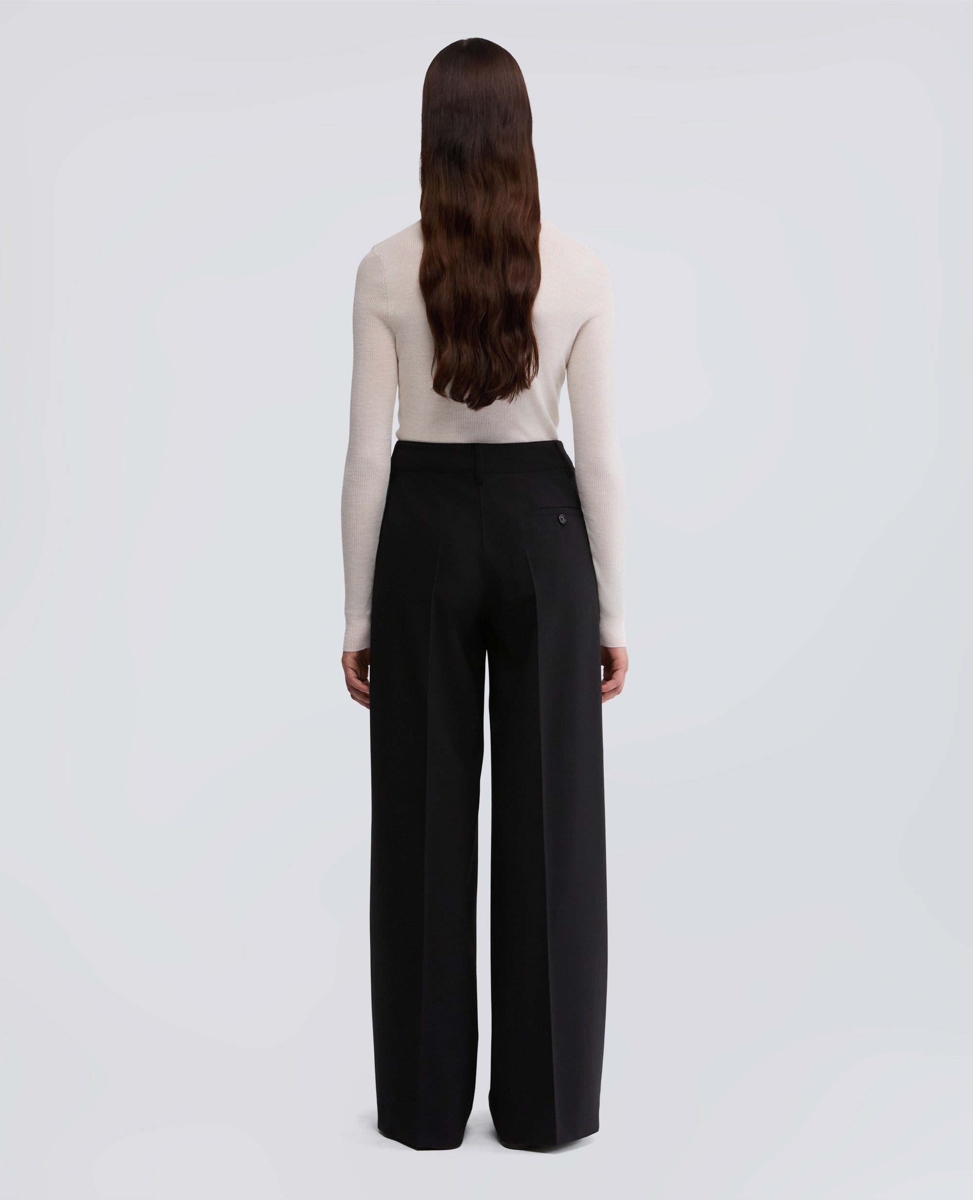 PANTALONE A VITA ALTA IN FLANELLA-NERO-BLACK-NEGRO-SCHWARZ-NOIR