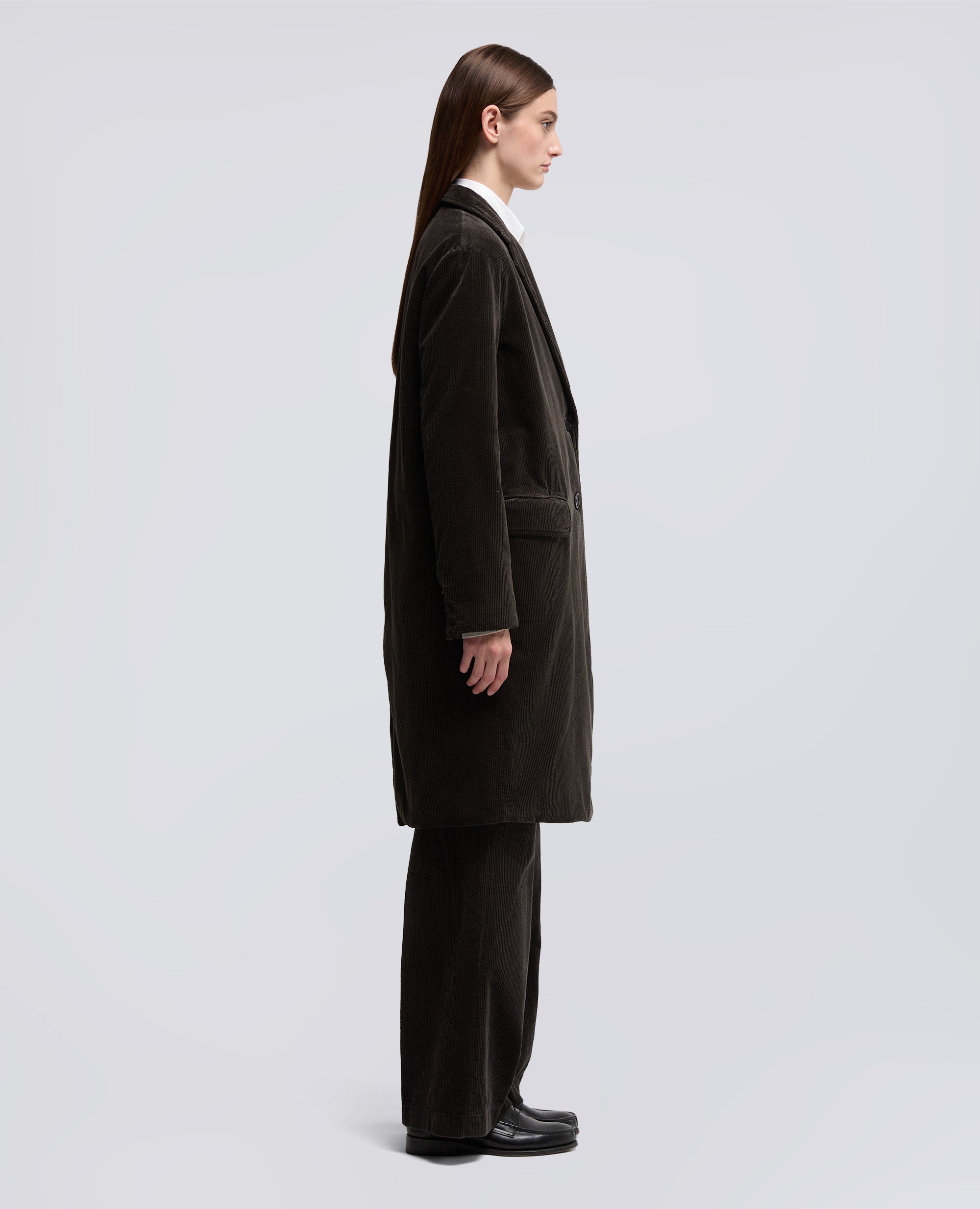 CAPPOTTO IN VELLUTO A COSTE-TESTA DI MORO-DARK BROWN-MARR¢N OSCURO-DUNKELBRAUN-TETE-DE-MAURE
