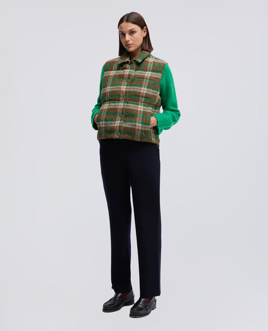 GILET IN LANA SHETLAND-CHECK VERDE-GREEN CHECK-CUADROS VERDES-GRUNES KAROMUSTER-CARREAUX VERTS