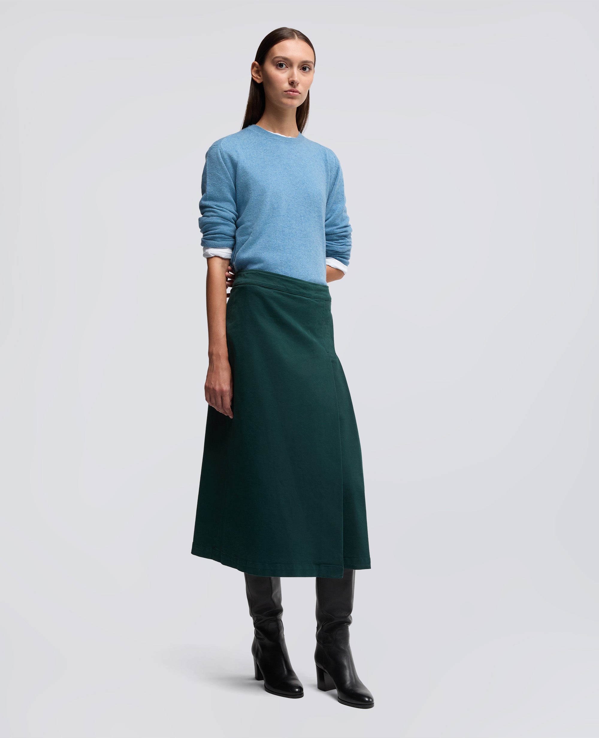 GONNA LONGUETTE IN GABARDINA DI COTONE STRETCH-VERDE INGLESE-BRITISH RACING GREEN-VERDE INGLES-ENGLISCHES GRUN-VERT ANGLAIS