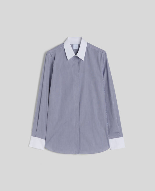 CAMICIA IN PIN POINT DI COTONE-RIGHE BLU-RIGHE BLU-RIGHE BLU-RIGHE BLU-RIGHE BLU
