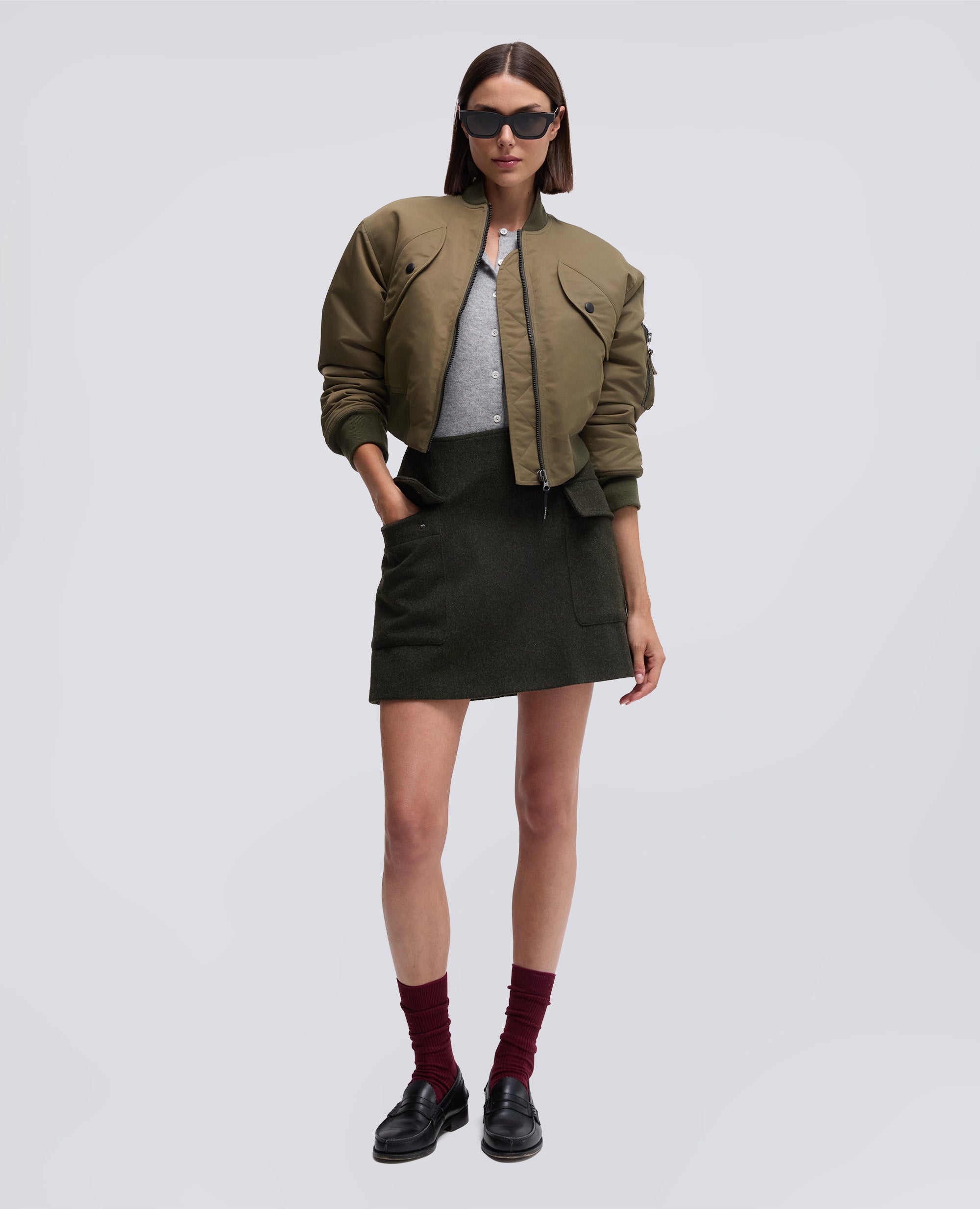 GIUBBOTTO BOMBETTA CROPPED IN TAFFETA-MILITARE-MILITARY-MILITAR-MILITAR-MILITAIRE