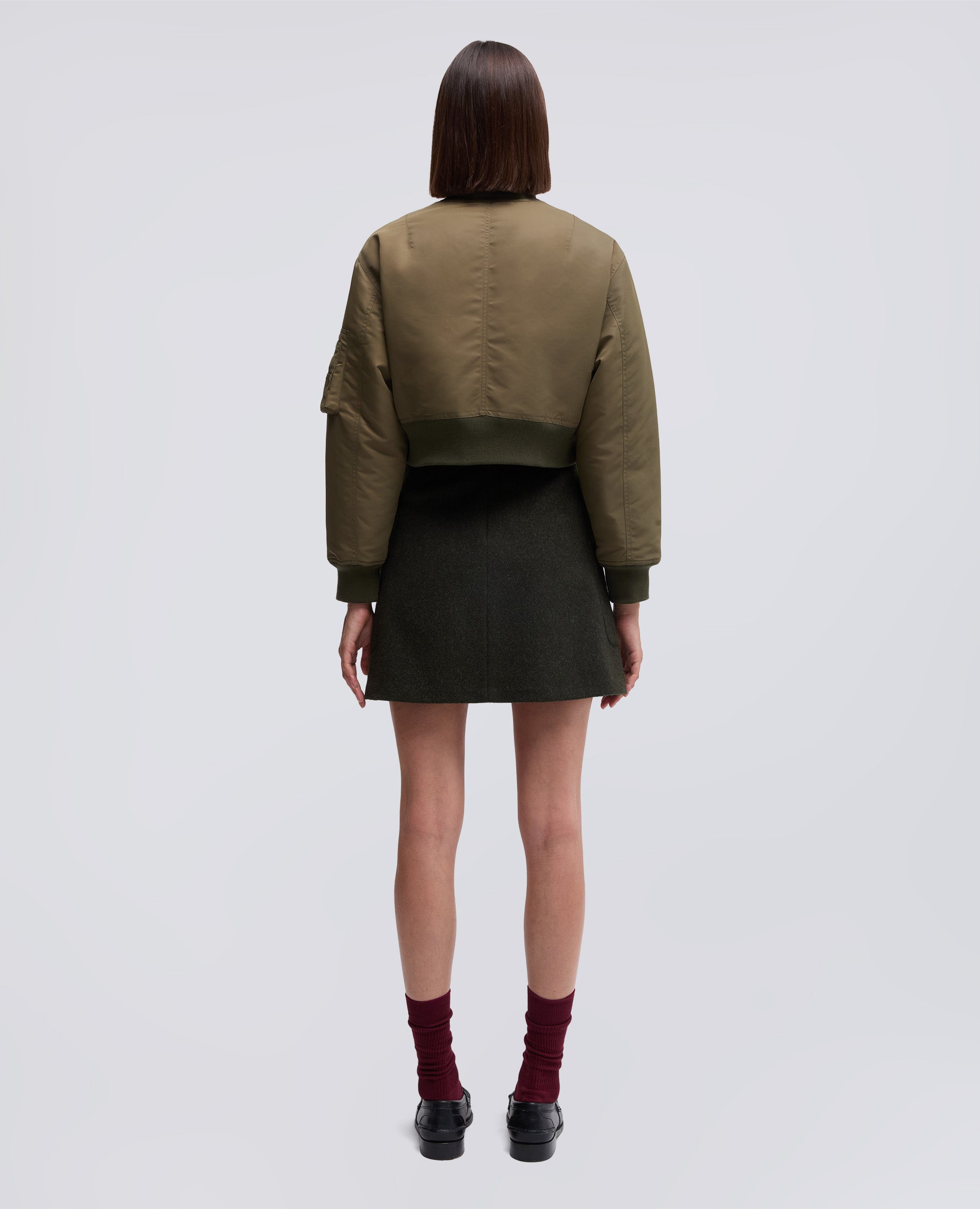 GIUBBOTTO BOMBETTA CROPPED IN TAFFETA-MILITARE-MILITARY-MILITAR-MILITAR-MILITAIRE
