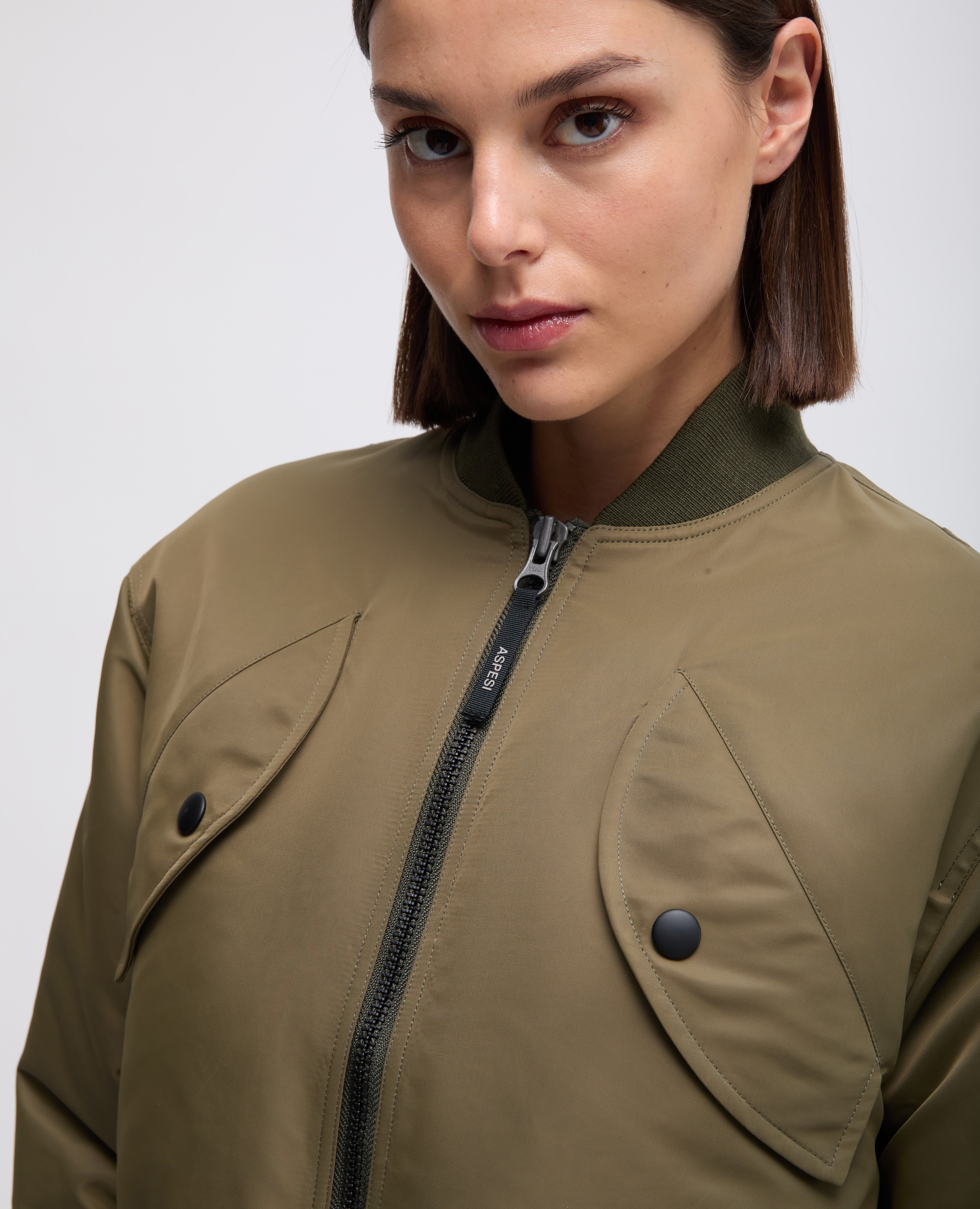 GIUBBOTTO BOMBETTA CROPPED IN TAFFETA-MILITARE-MILITARY-MILITAR-MILITAR-MILITAIRE
