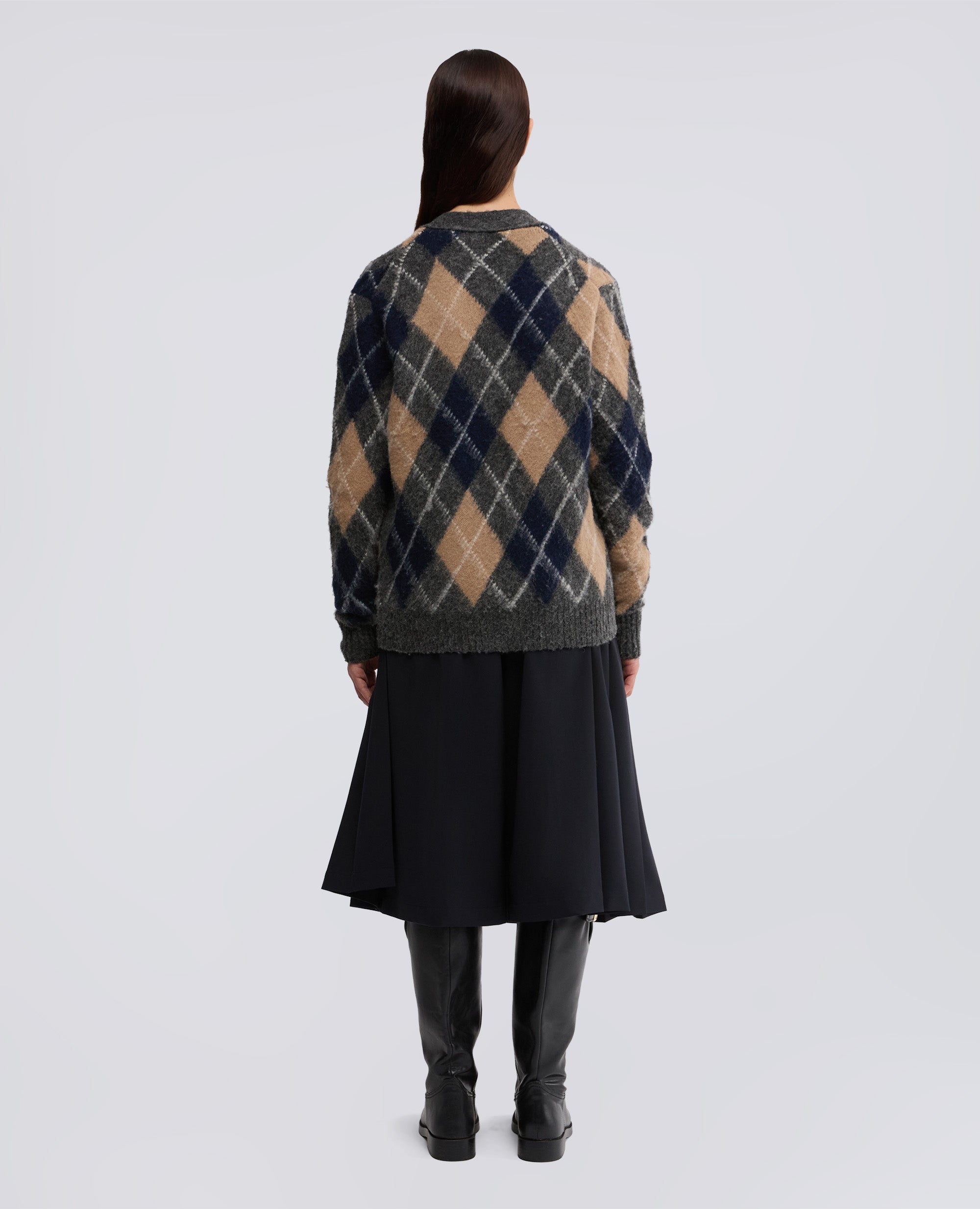 CARDIGAN IN LANA SHETLAND GARZATA-GRIGIO-GREY-GRIS-GRAU-GRIS