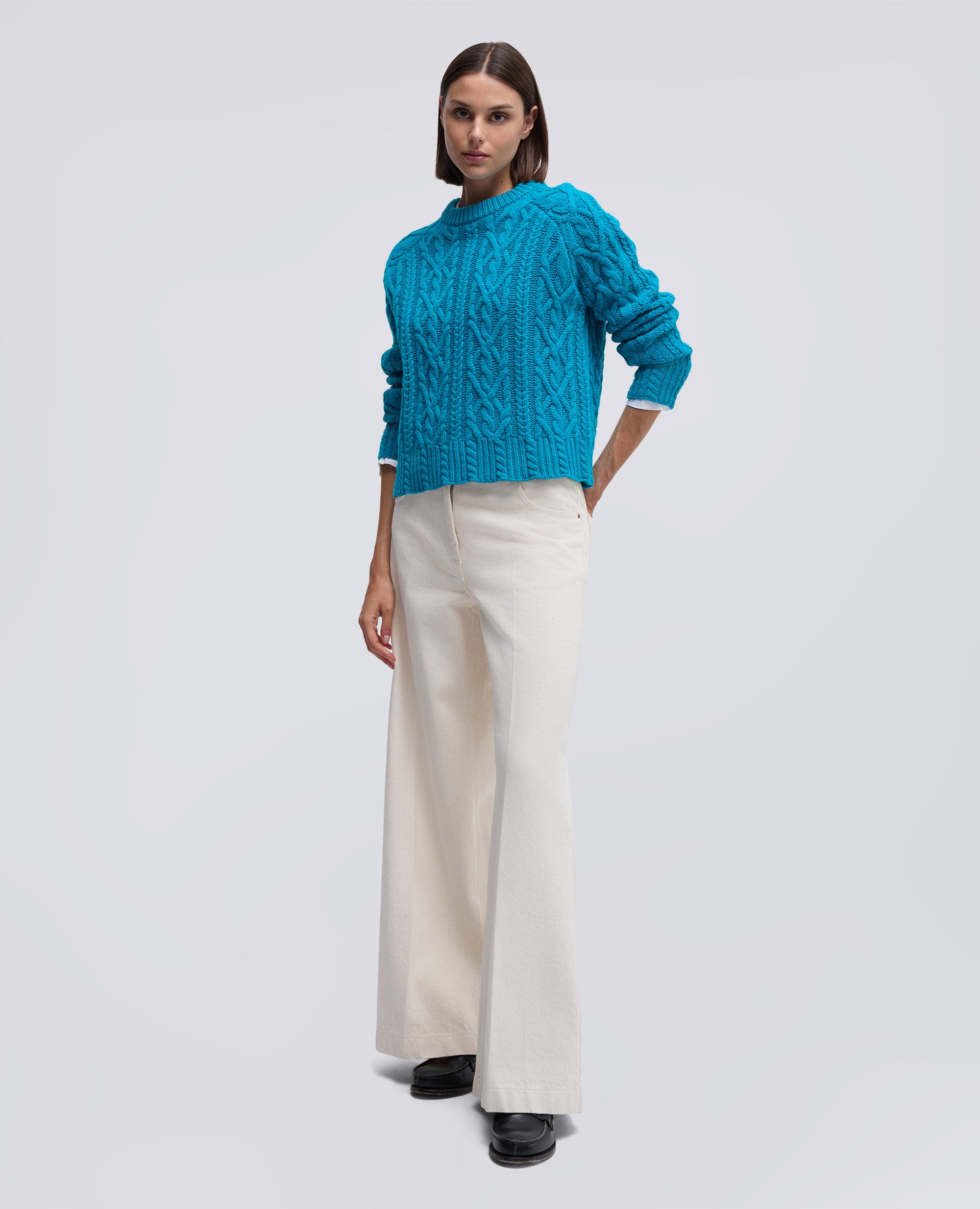 MAGLIA GIROCOLLO IN LANA-TURCHESE-TURQUOISE-TURQUESA-TURKIS-TURQUOISE