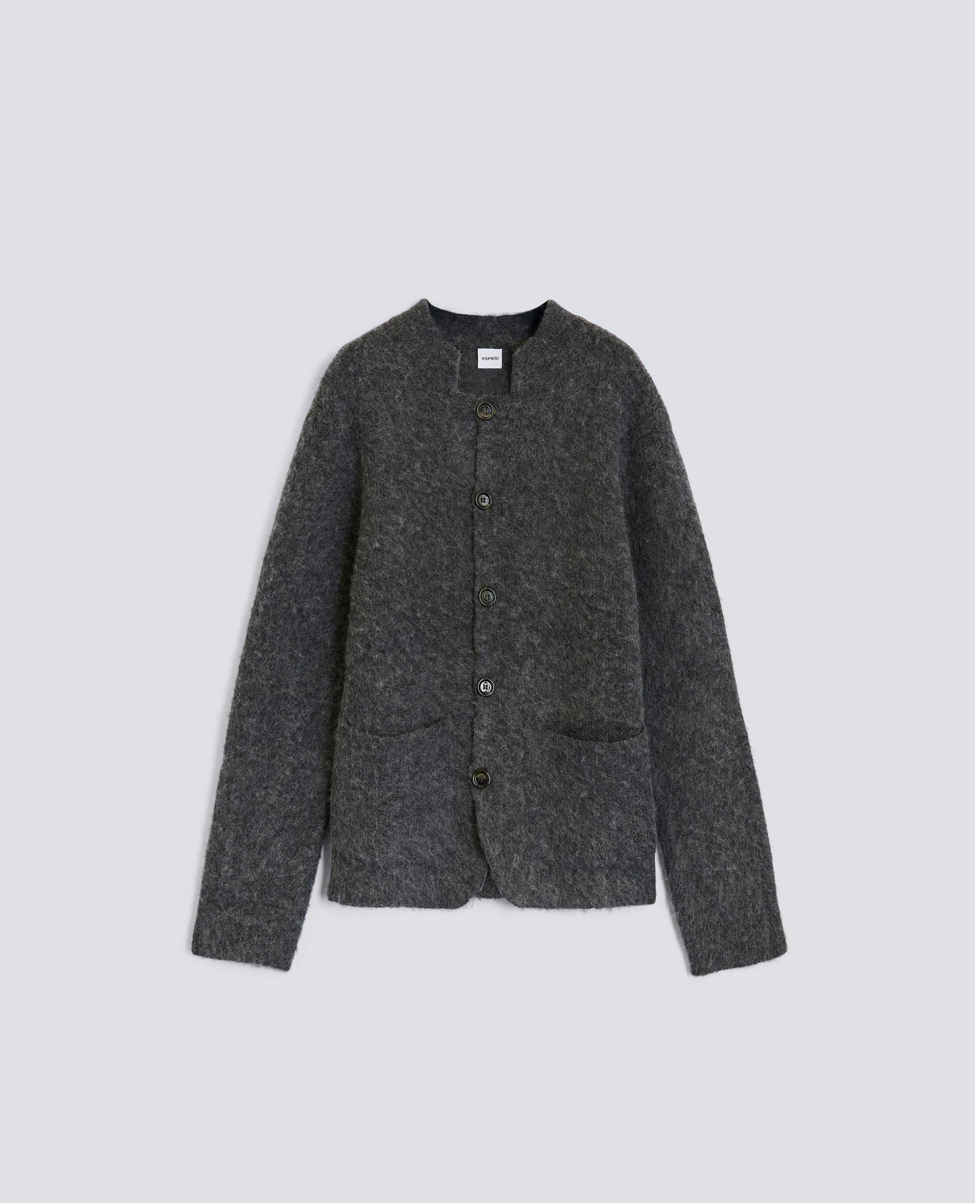 CARDIGAN IN LANA GARZATA-GRIGIO-GREY-GRIS-GRAU-GRIS