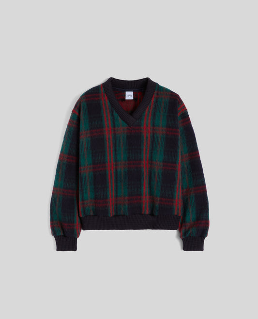MAGLIA IN LANA PIRENAICA-CHECK VERDE-GREEN CHECK-CUADROS VERDES-GRUNES KAROMUSTER-CARREAUX VERTS