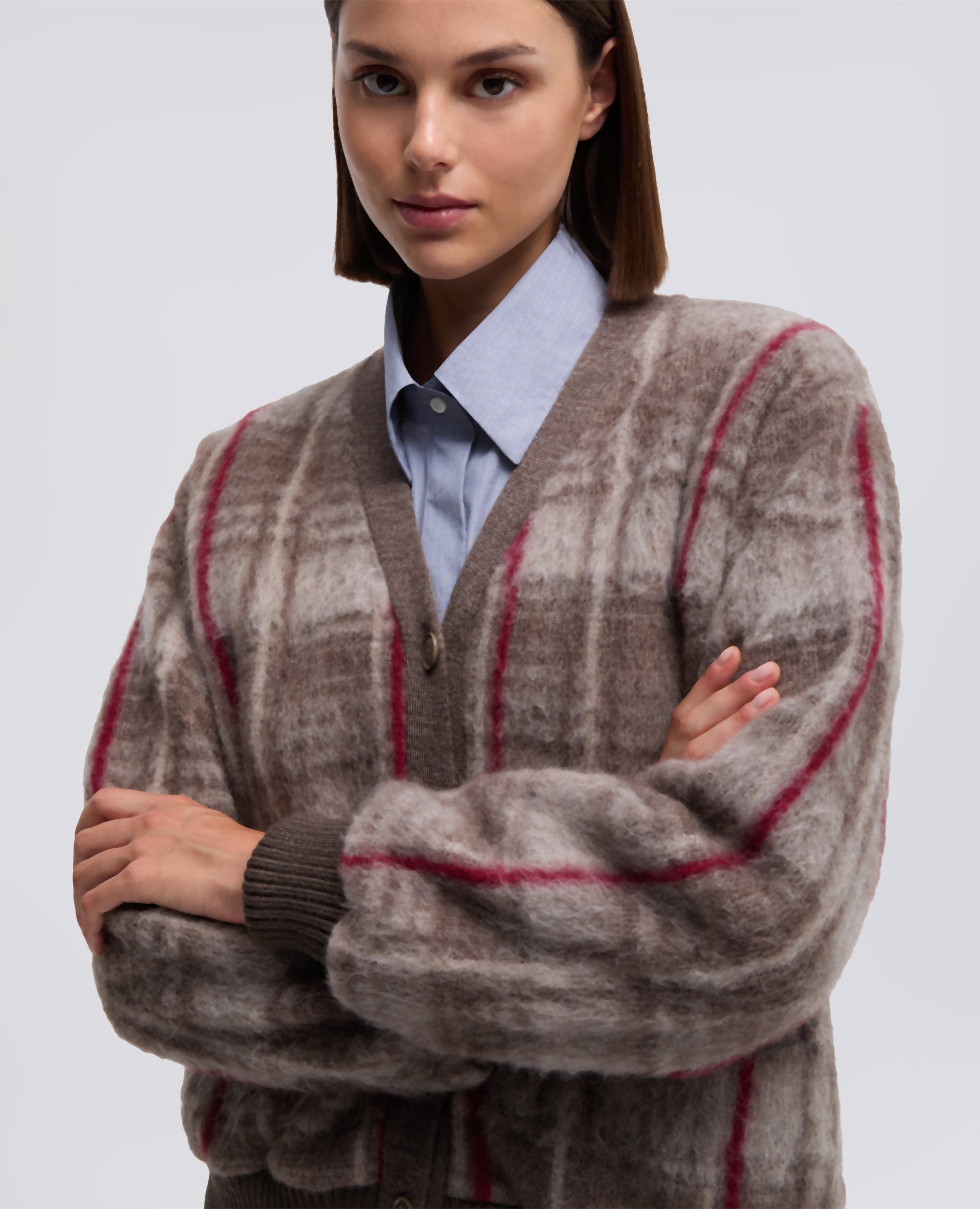 CARDIGAN IN LANA PIRENAICA-CHECK BEIGE-CHECK BEIGE-CHECK BEIGE-CHECK BEIGE-CHECK BEIGE