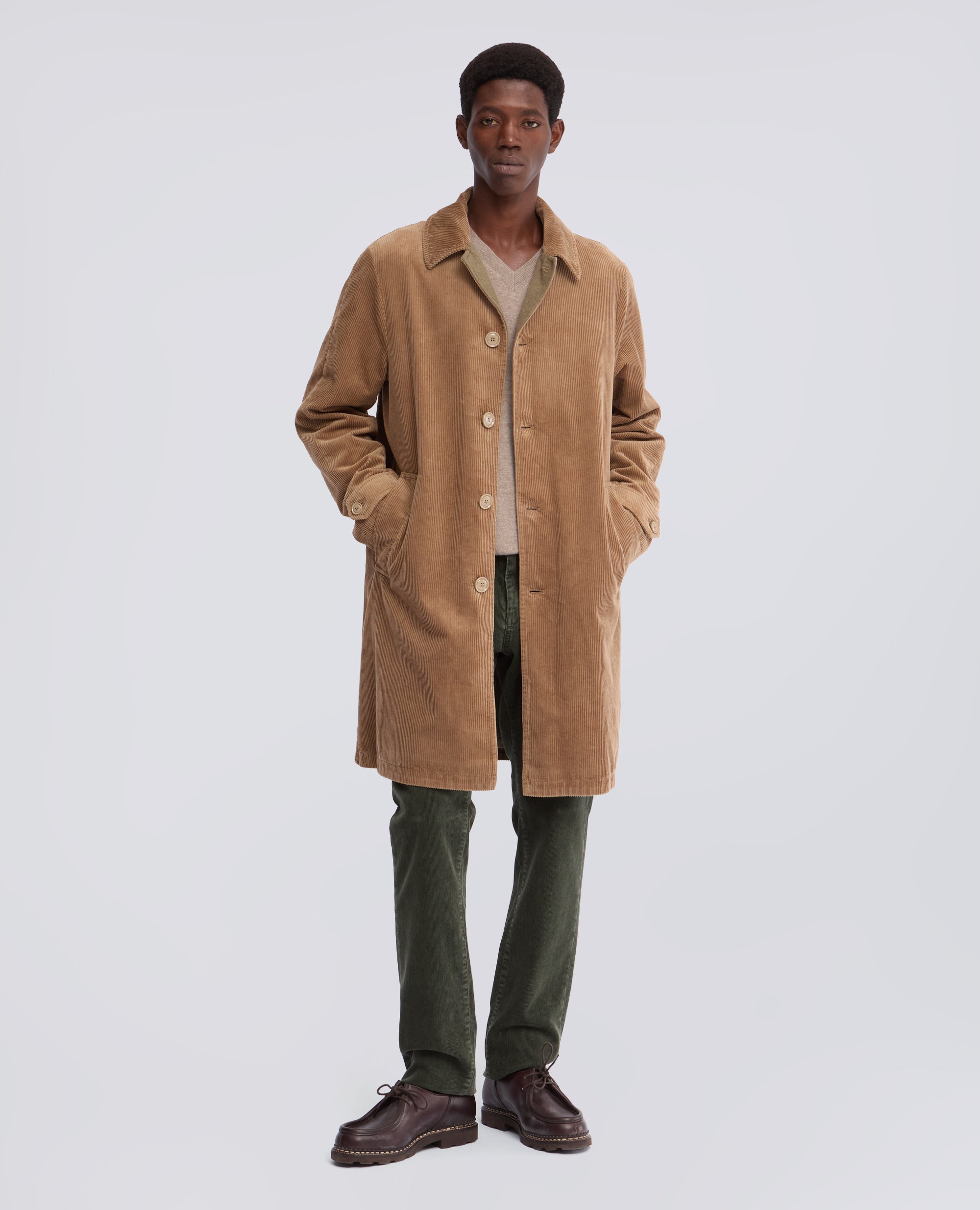 CAPPOTTO MONO PETTO IN VELLUTO DI COTONE A COSTE INGLESE - BEIGE - ASPESI