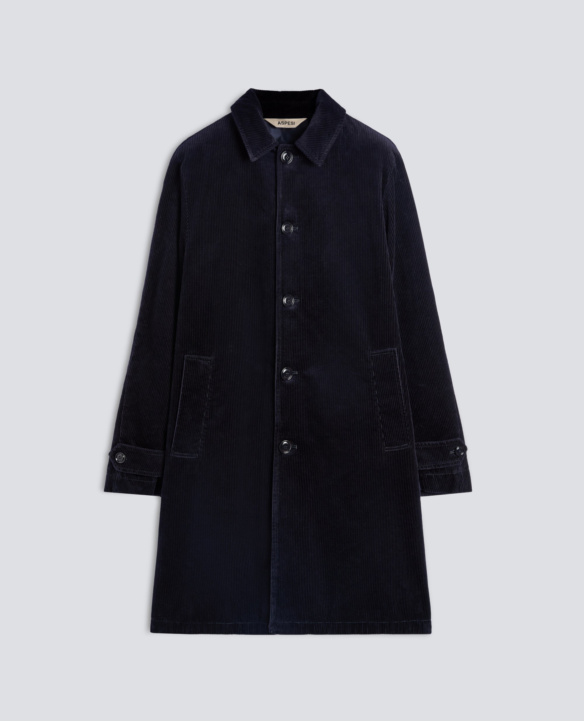 CAPPOTTO MONO PETTO IN VELLUTO DI COTONE A COSTE INGLESE - BLU - ASPESI