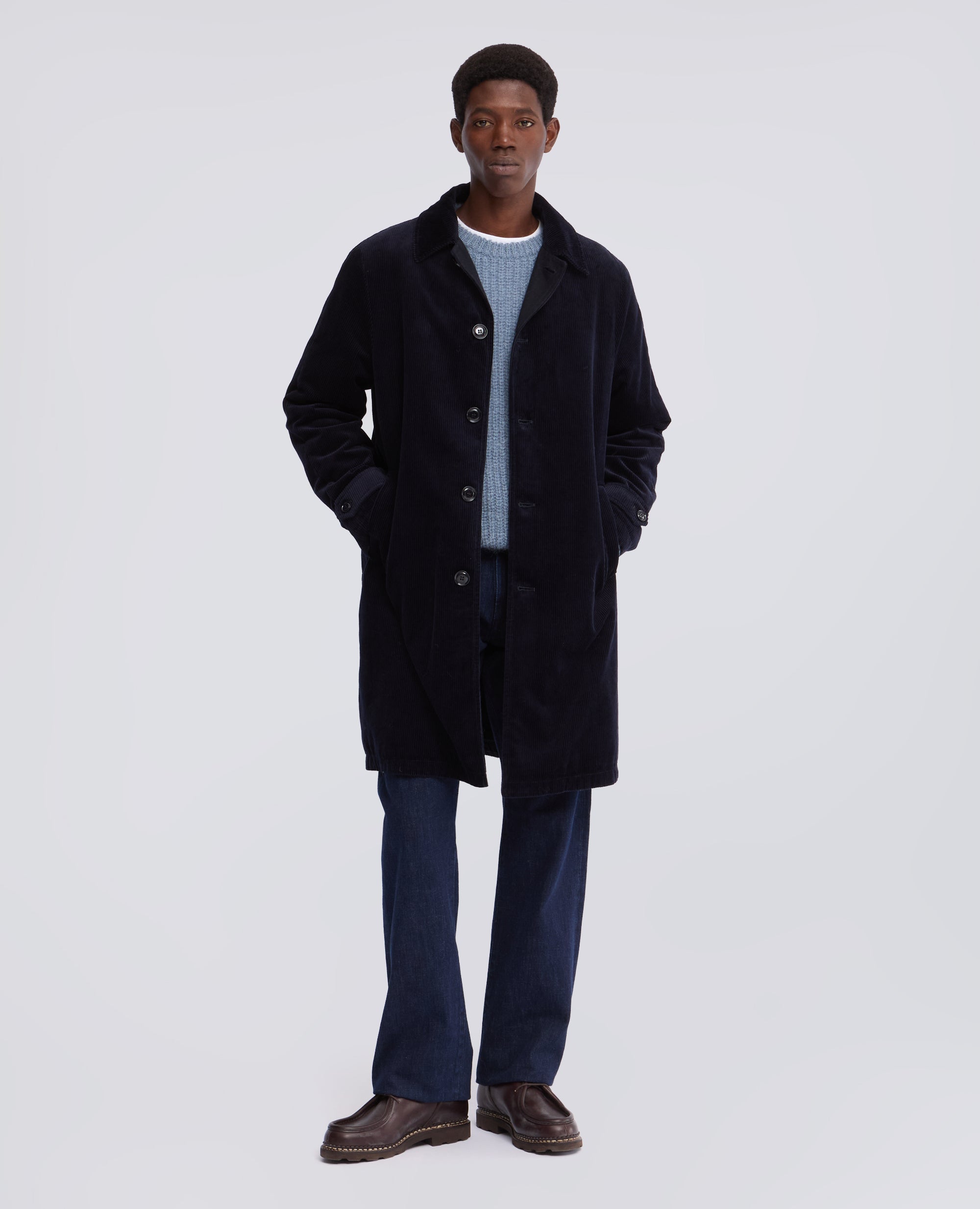 CAPPOTTO MONO PETTO IN VELLUTO DI COTONE A COSTE INGLESE - BLU - ASPESI