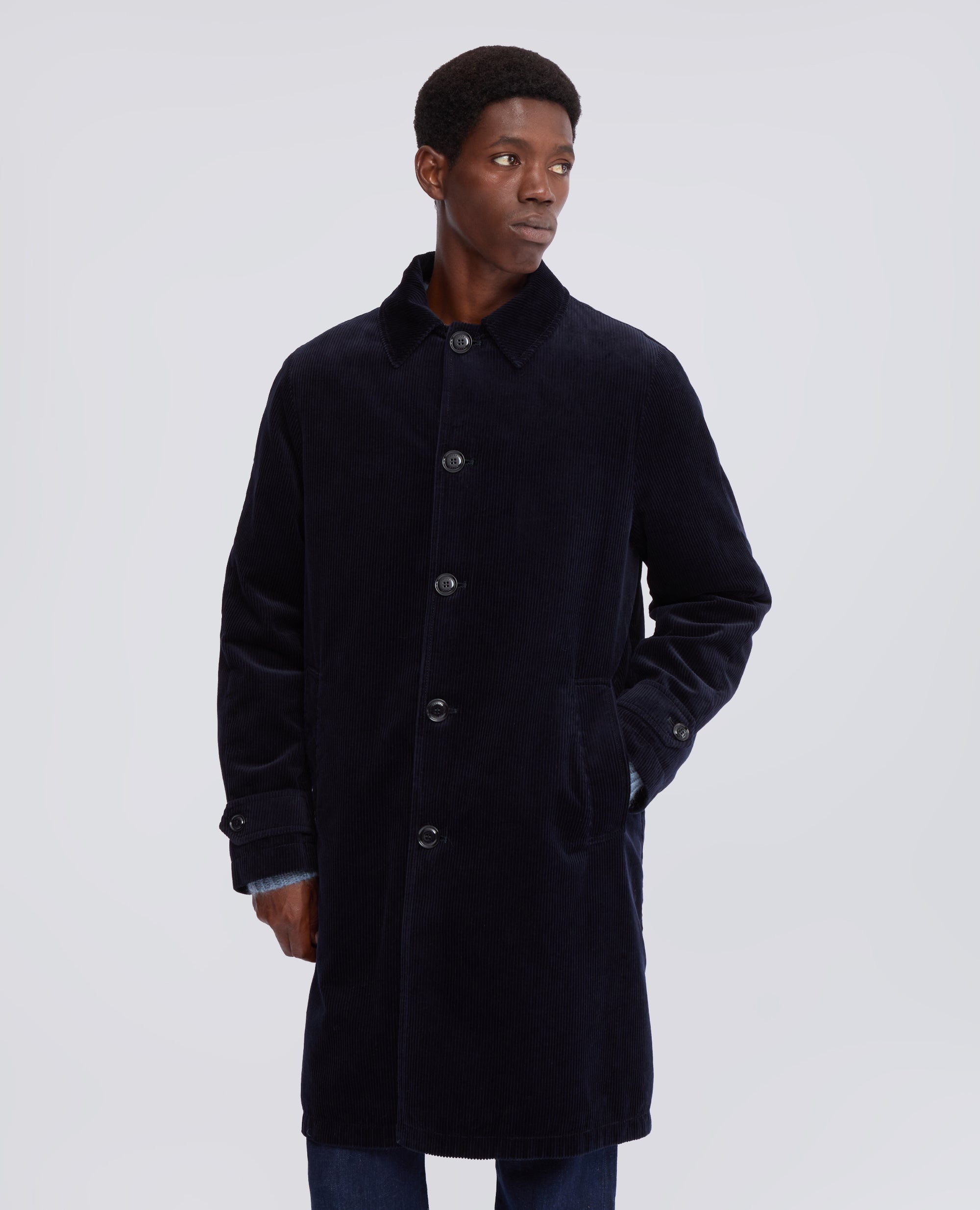 CAPPOTTO MONO PETTO IN VELLUTO DI COTONE A COSTE INGLESE - BLU - ASPESI