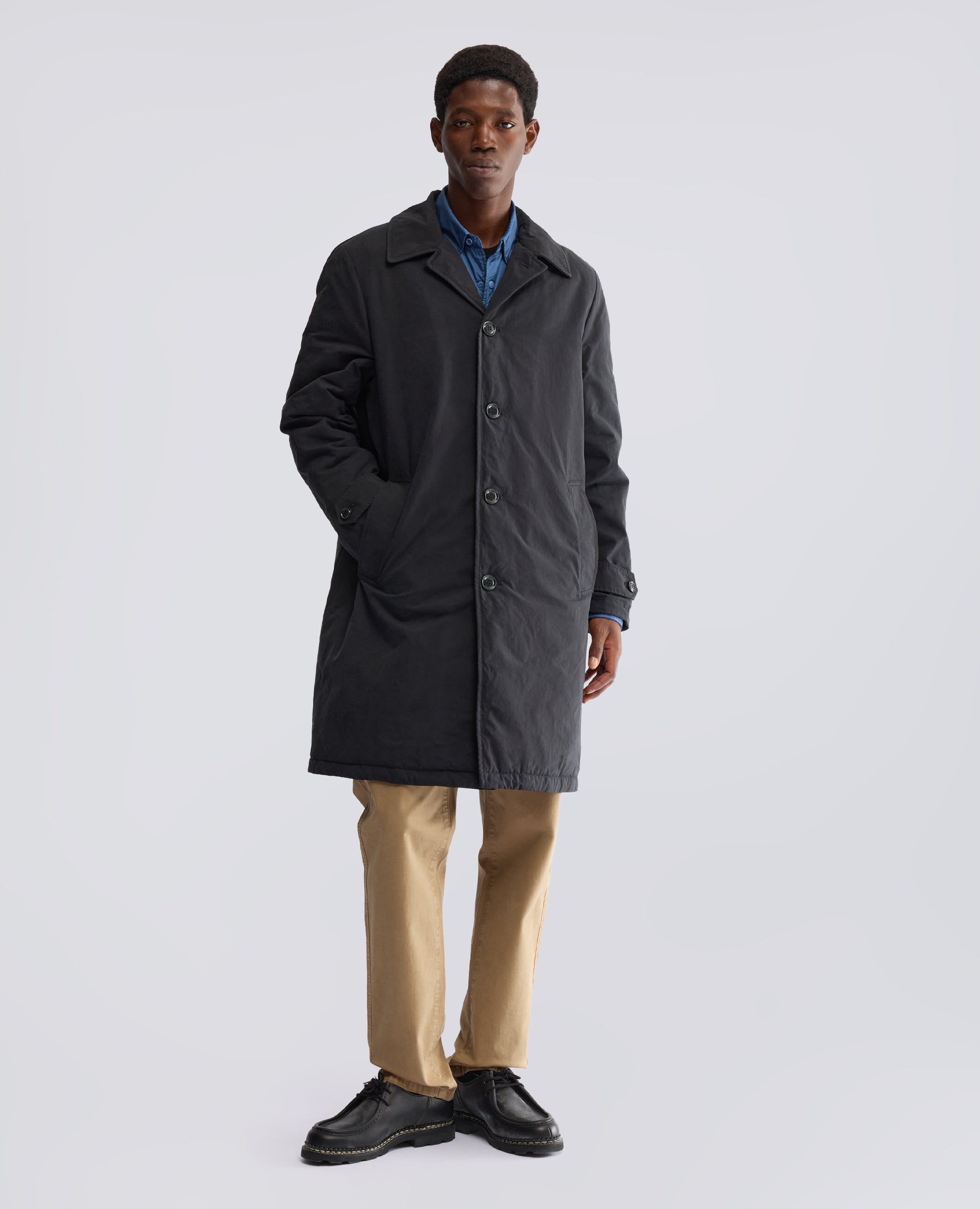 MANTEAU DROIT EN TOILE DRY WAX MATELASSE AVEC OUATE THERMORE - BLEU - ASPESI