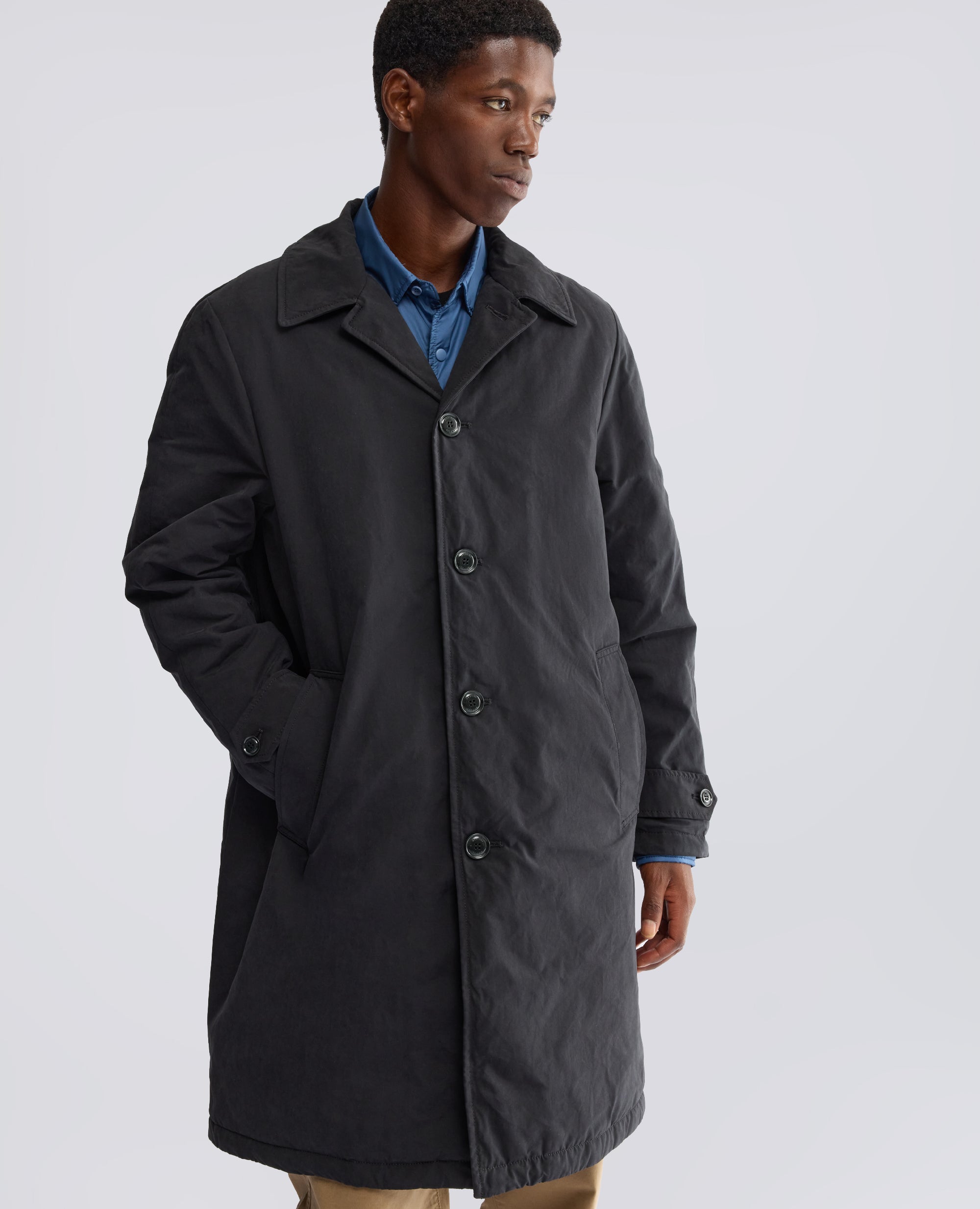 MANTEAU DROIT EN TOILE DRY WAX MATELASSE AVEC OUATE THERMORE - BLEU - ASPESI
