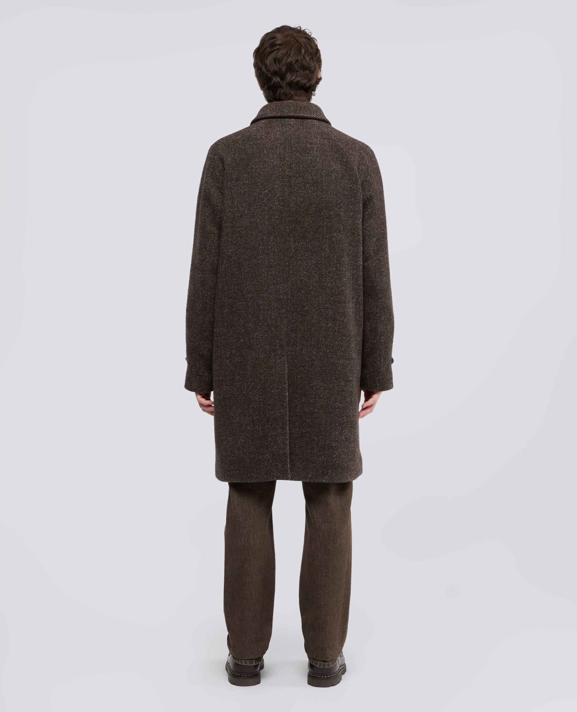 MANTEAU EN TISSU GRATTE DE LAINE BOUCLETTE - MARRON - ASPESI