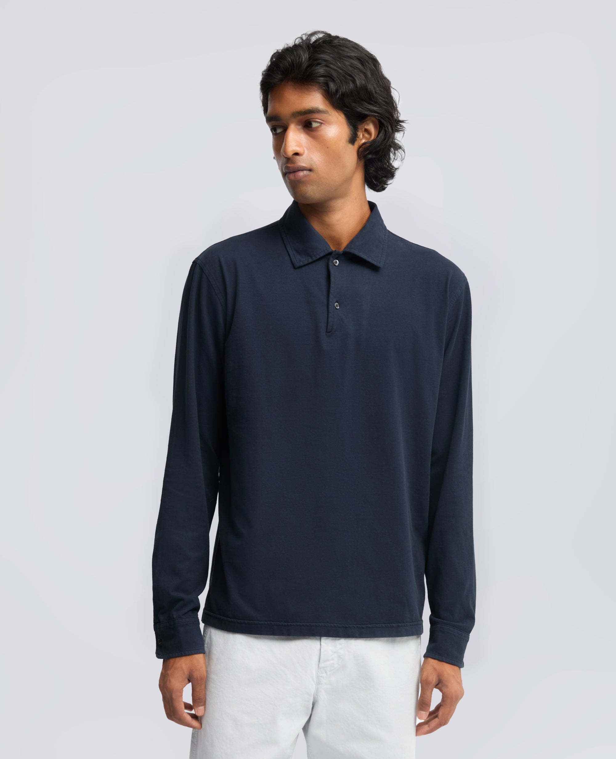 POLO IN JERSEY DI COTONE PEACHTOUCH, TINTO CAPO - NAVY - ASPESI