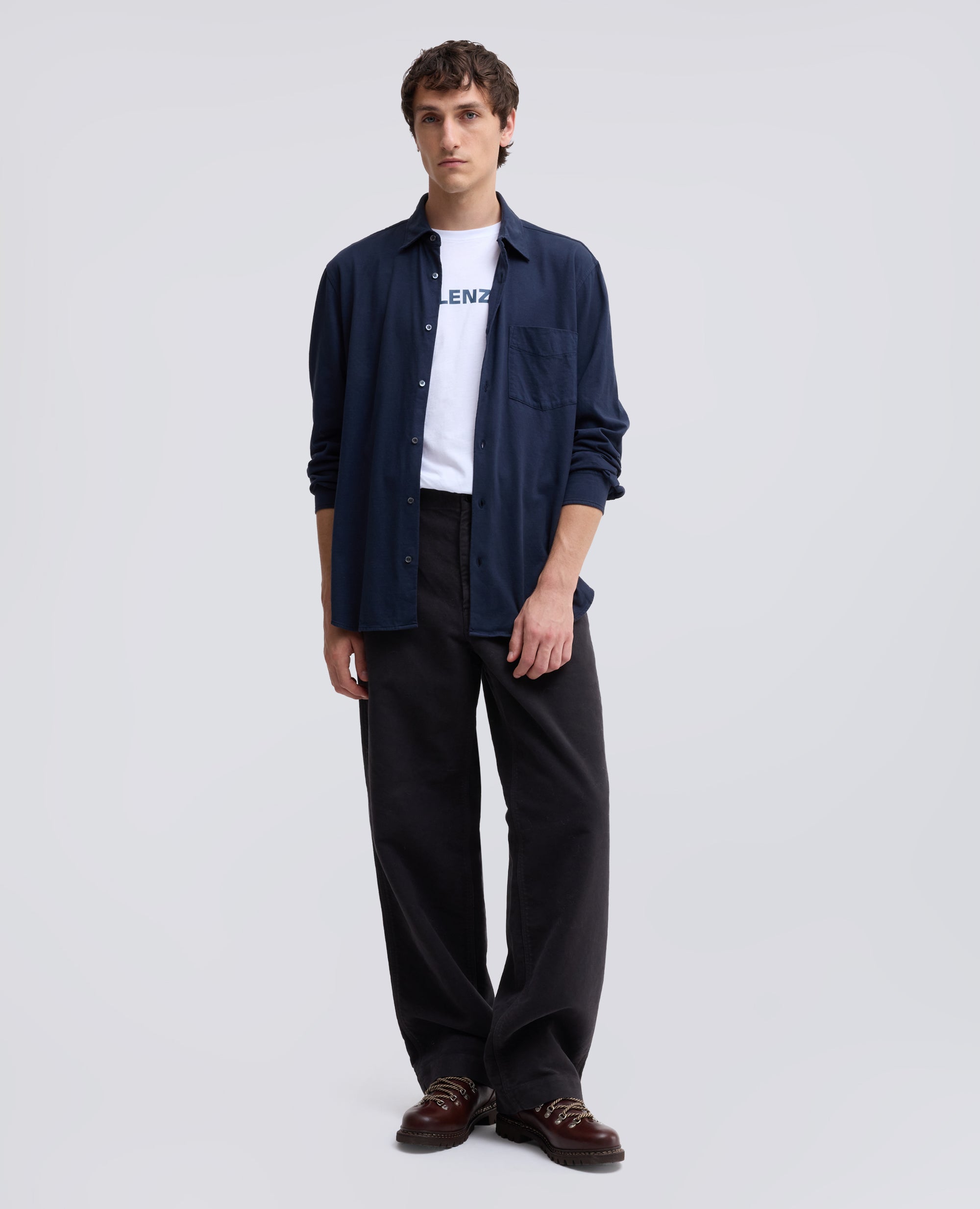 CAMICIA IN JERSEY DI COTONE -PEACHTOUCH- TINTO CAPO - BLU - ASPESI